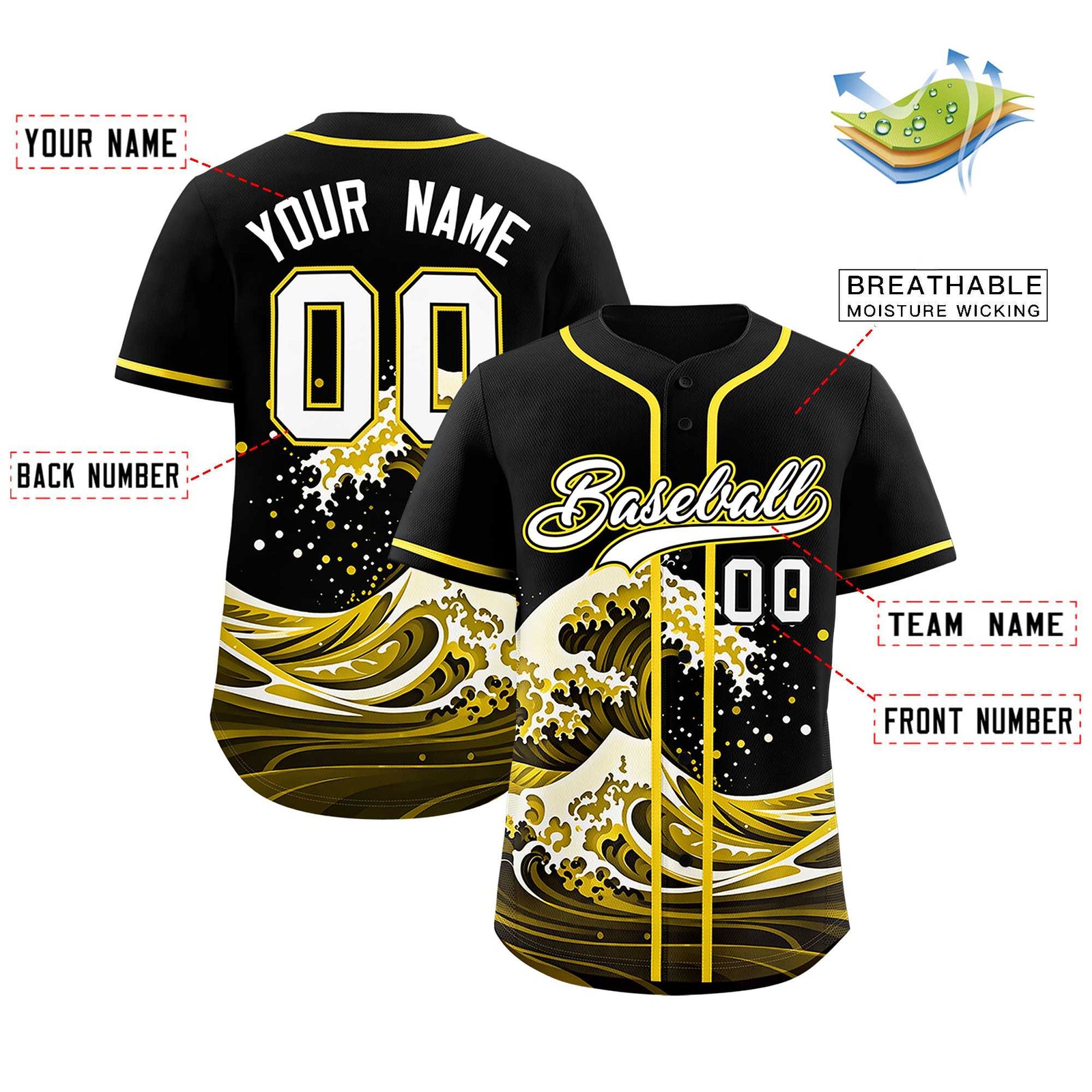 Custom Black Wave Graffiti Pattern Authentic Baseball Jersey