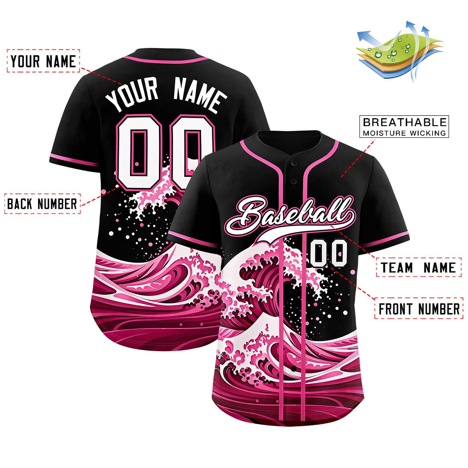 Custom Black Wave Graffiti Pattern Authentic Baseball Jersey