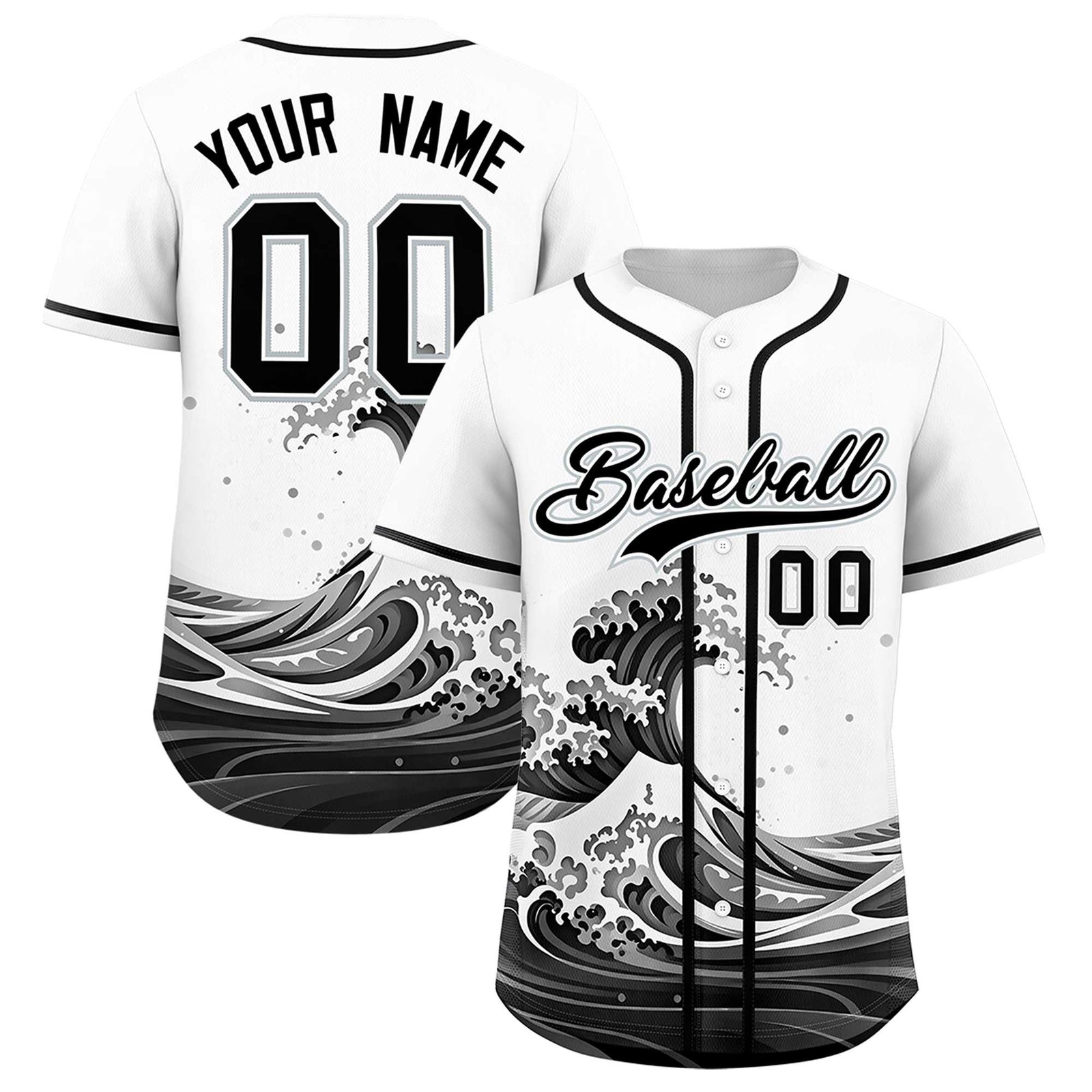 Custom White Wave Graffiti Pattern Authentic Baseball Jersey