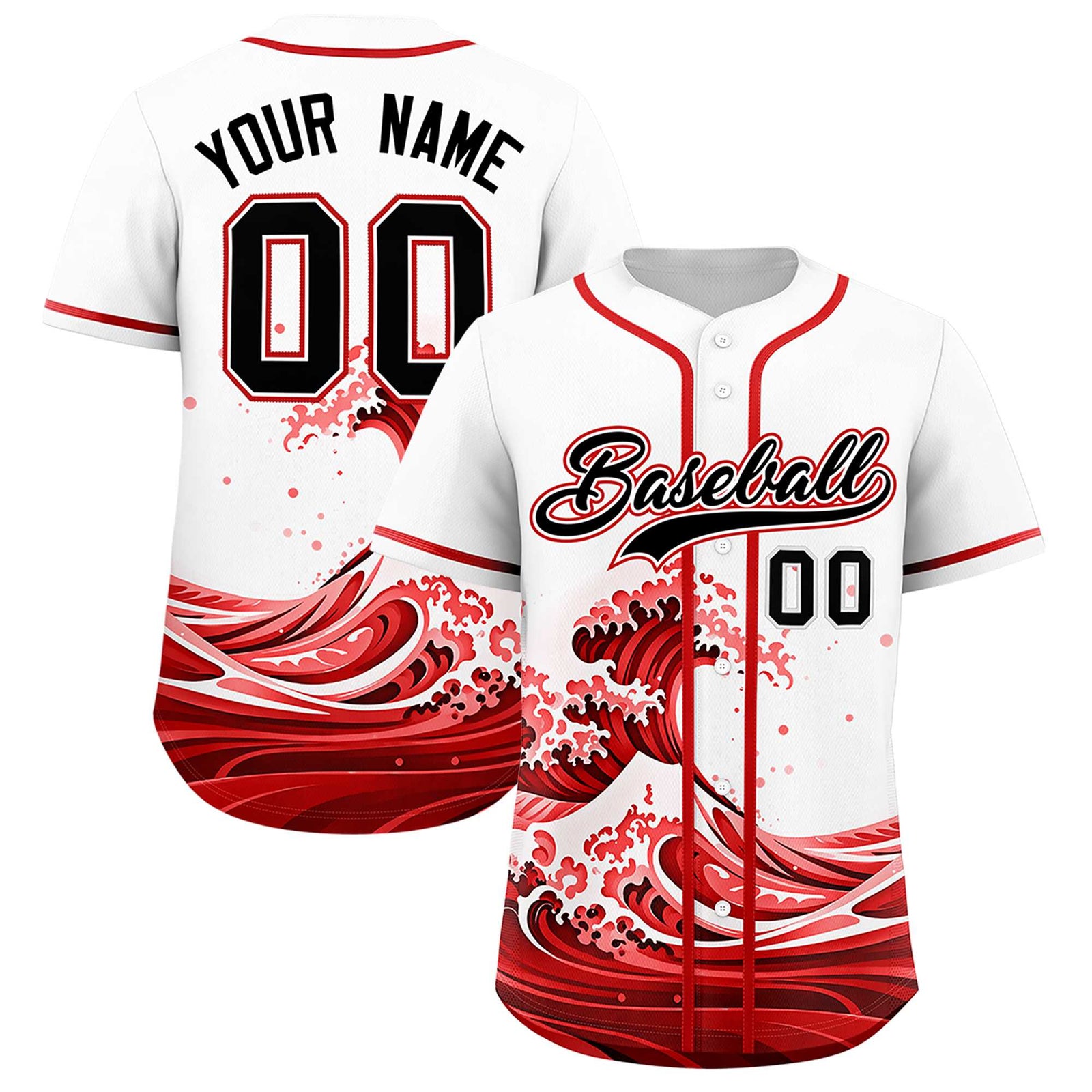 Custom White Wave Graffiti Pattern Authentic Baseball Jersey