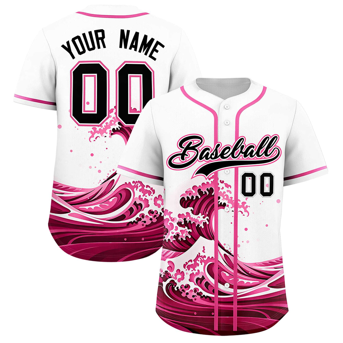 Custom White Wave Graffiti Pattern Authentic Baseball Jersey