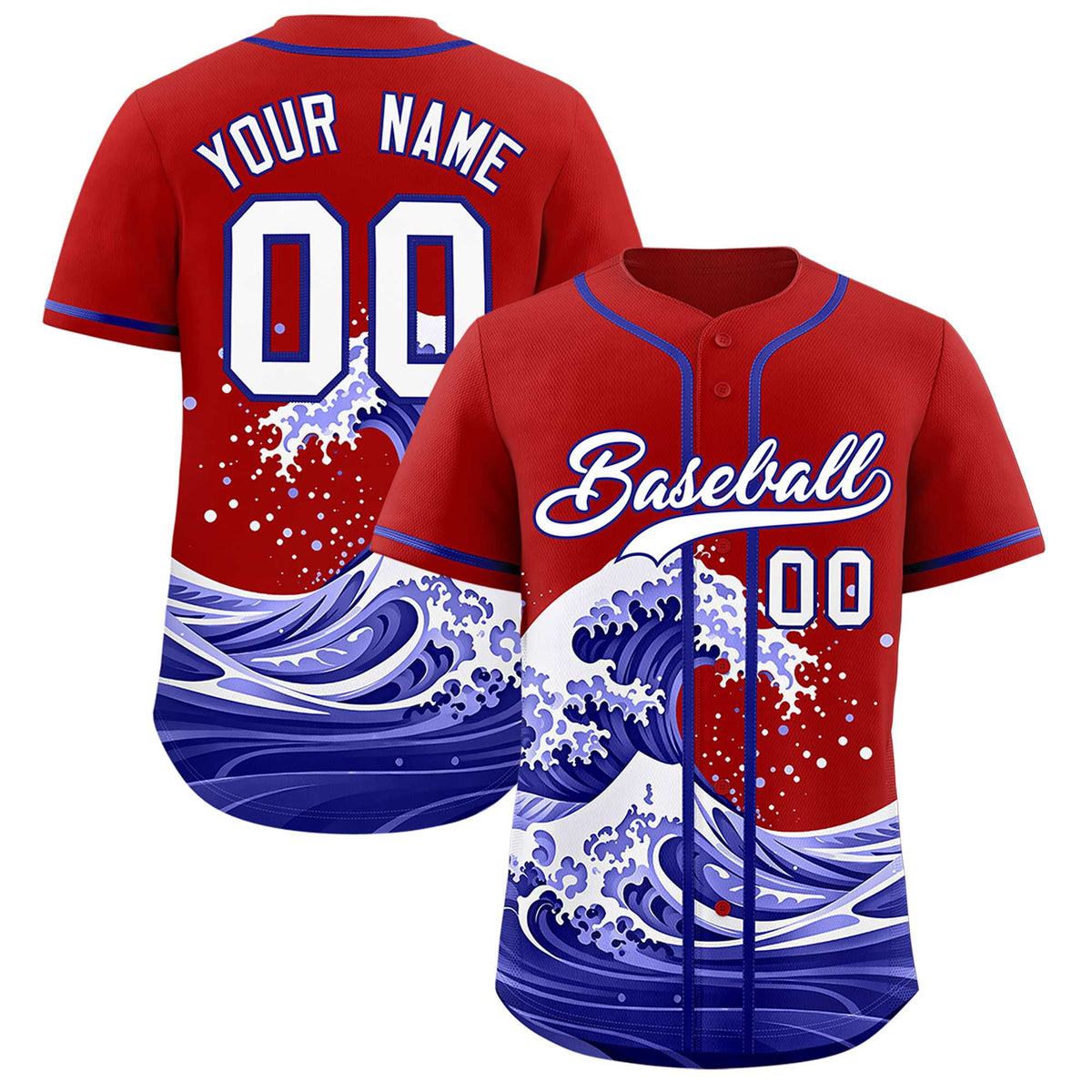 Custom Red Wave Graffiti Pattern Authentic Baseball Jersey