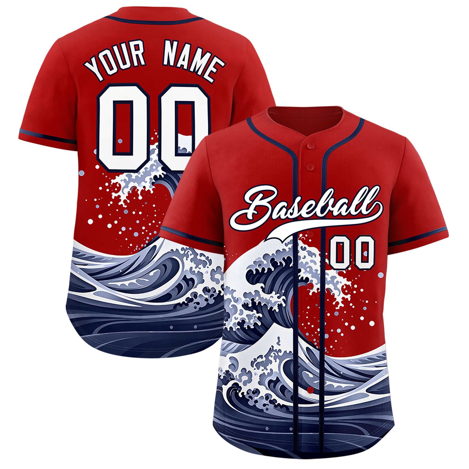 Custom Red Wave Graffiti Pattern Authentic Baseball Jersey