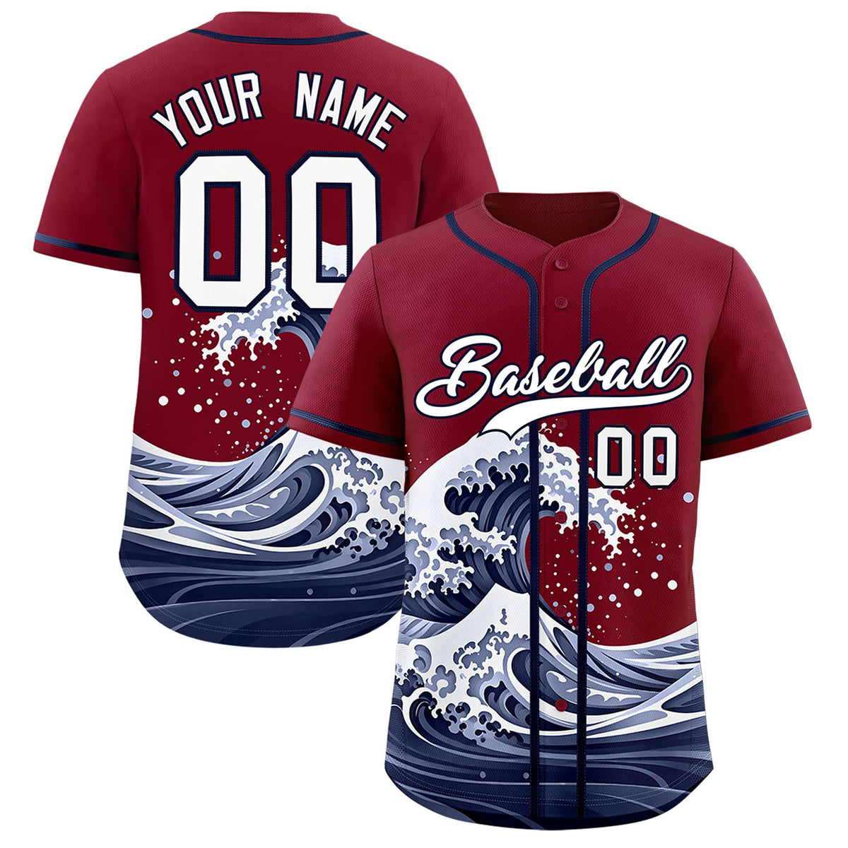 Custom Crimson Wave Graffiti Pattern Authentic Baseball Jersey