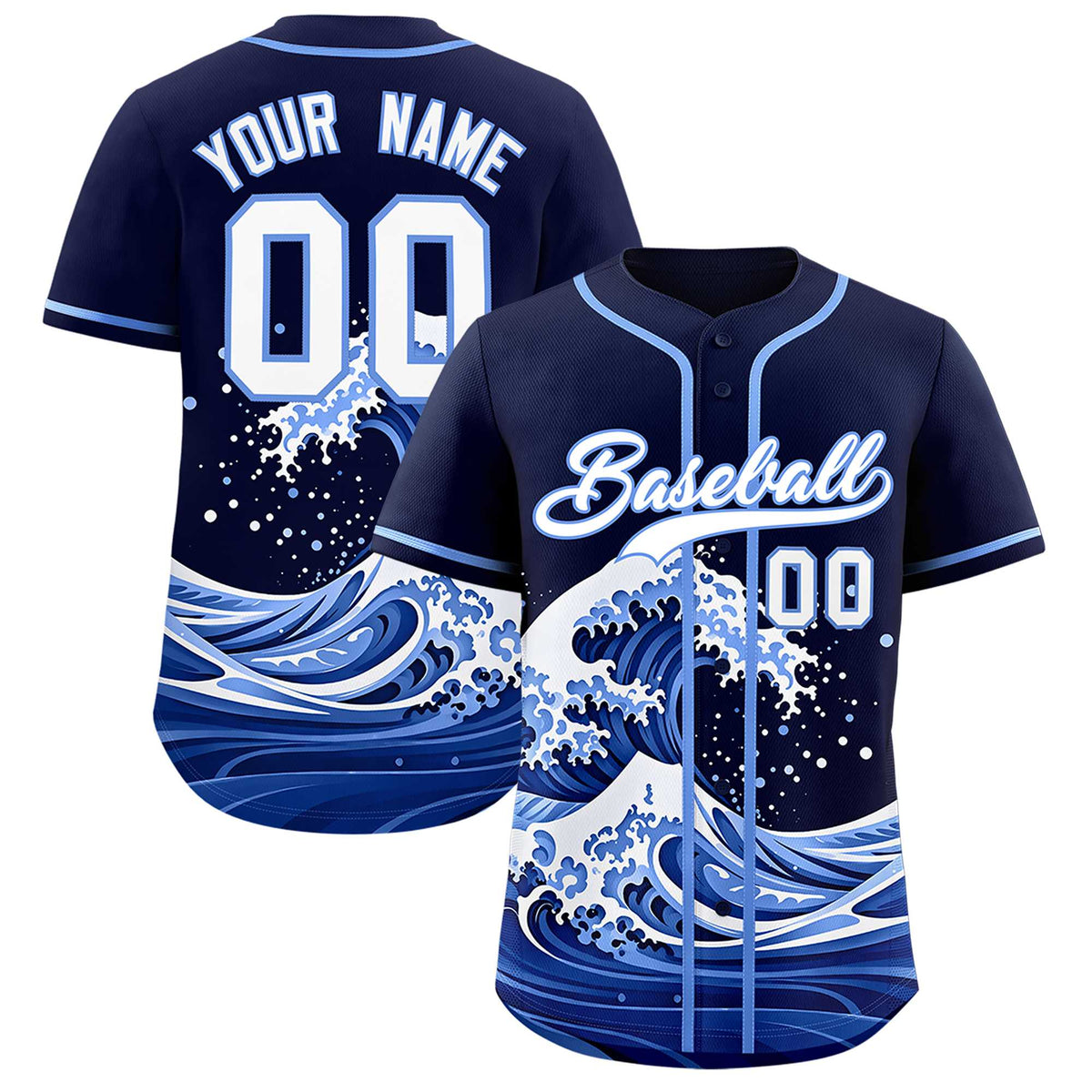 Custom Navy Wave Graffiti Pattern Authentic Baseball Jersey