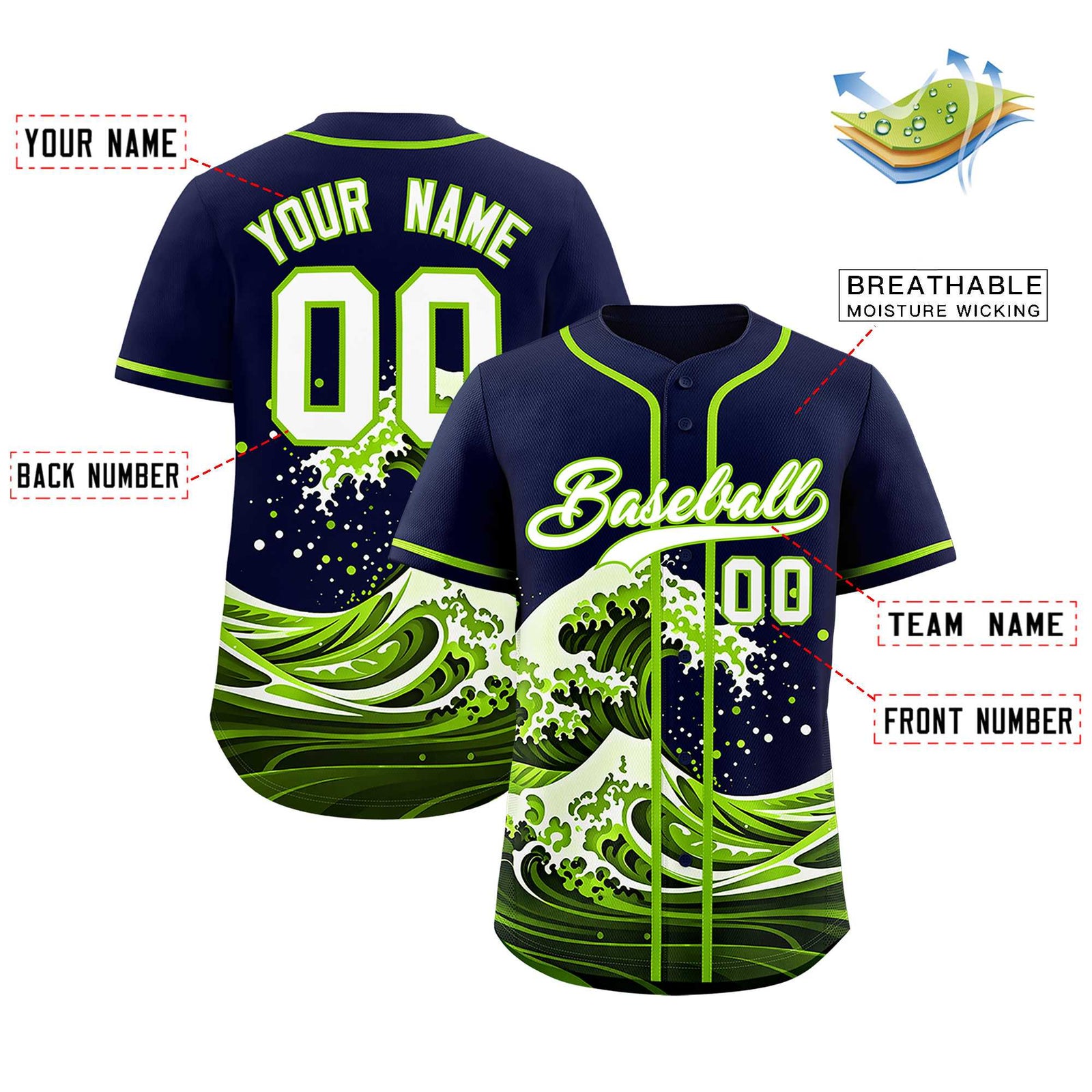 Custom Navy Wave Graffiti Pattern Authentic Baseball Jersey