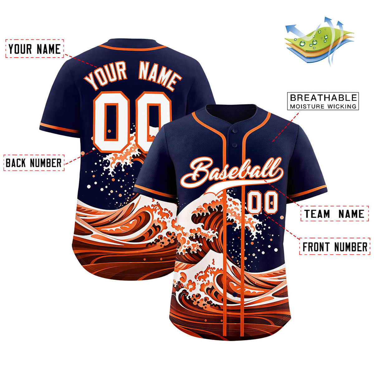 Custom Navy Wave Graffiti Pattern Authentic Baseball Jersey