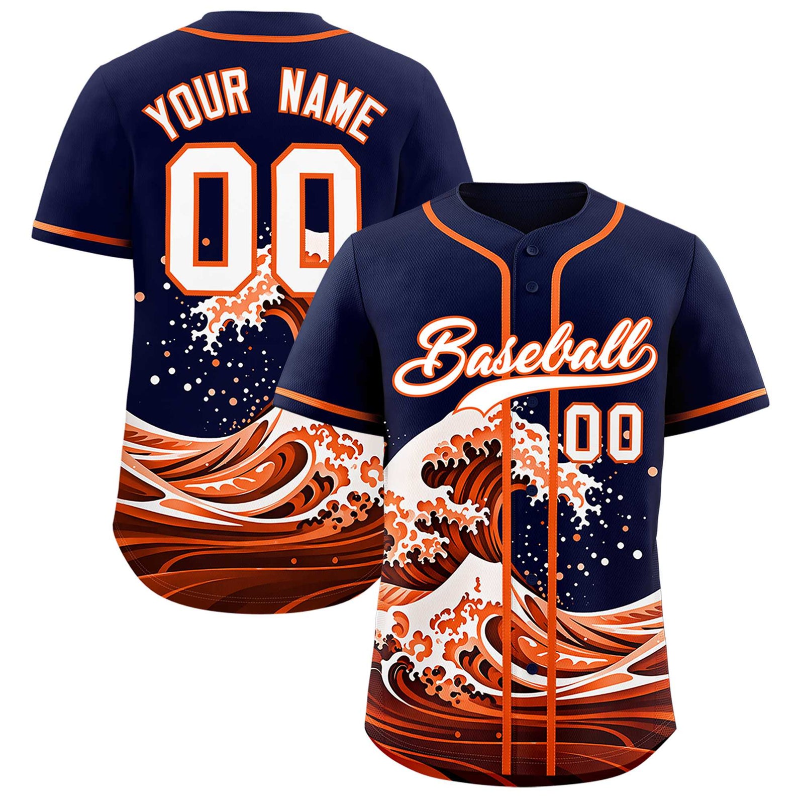 Custom Navy Wave Graffiti Pattern Authentic Baseball Jersey