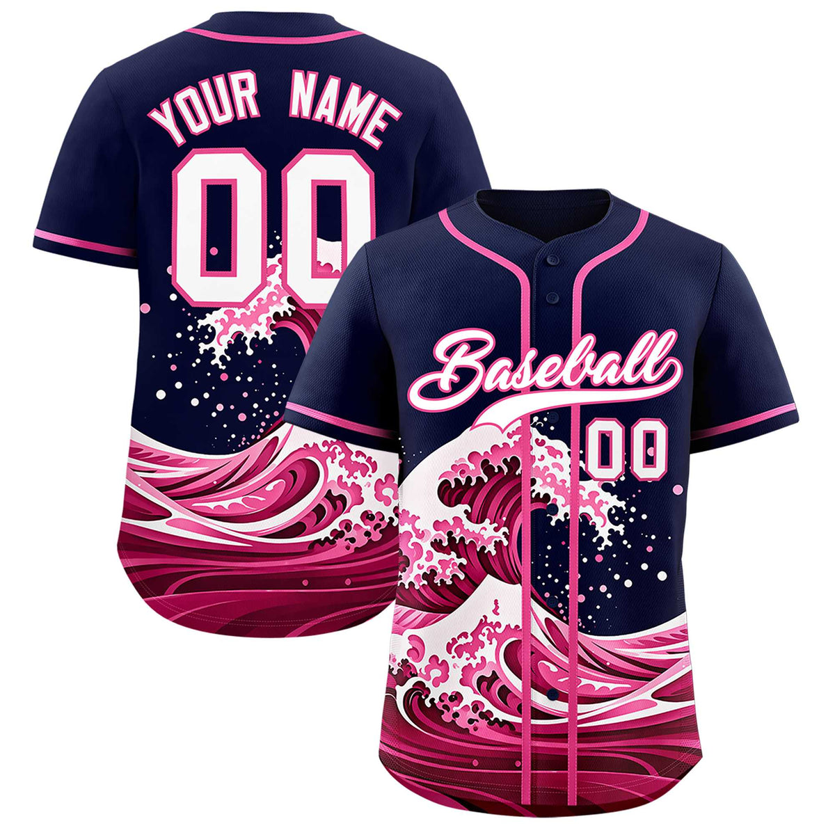 Custom Navy Wave Graffiti Pattern Authentic Baseball Jersey