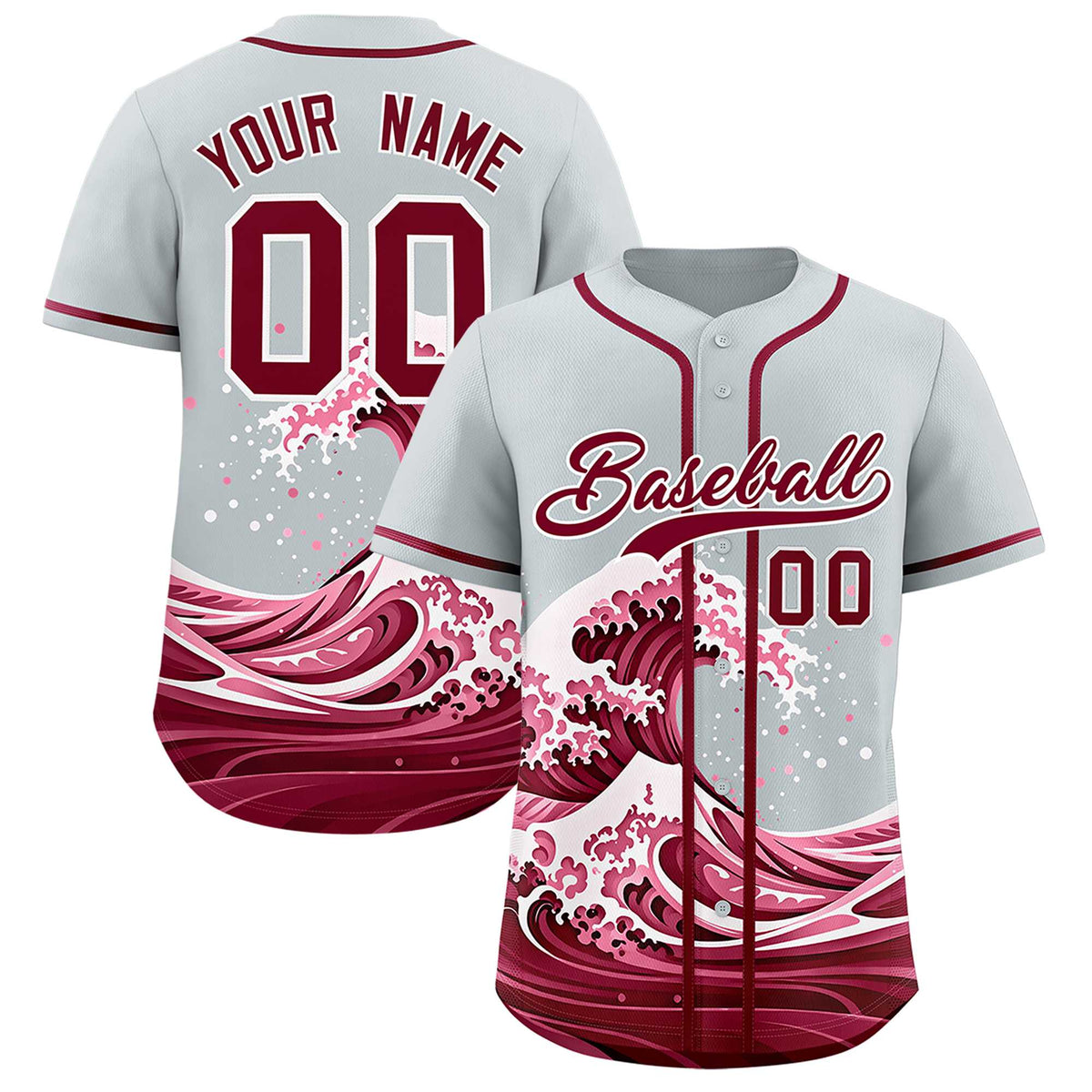 Custom Silver Wave Graffiti Pattern Authentic Baseball Jersey