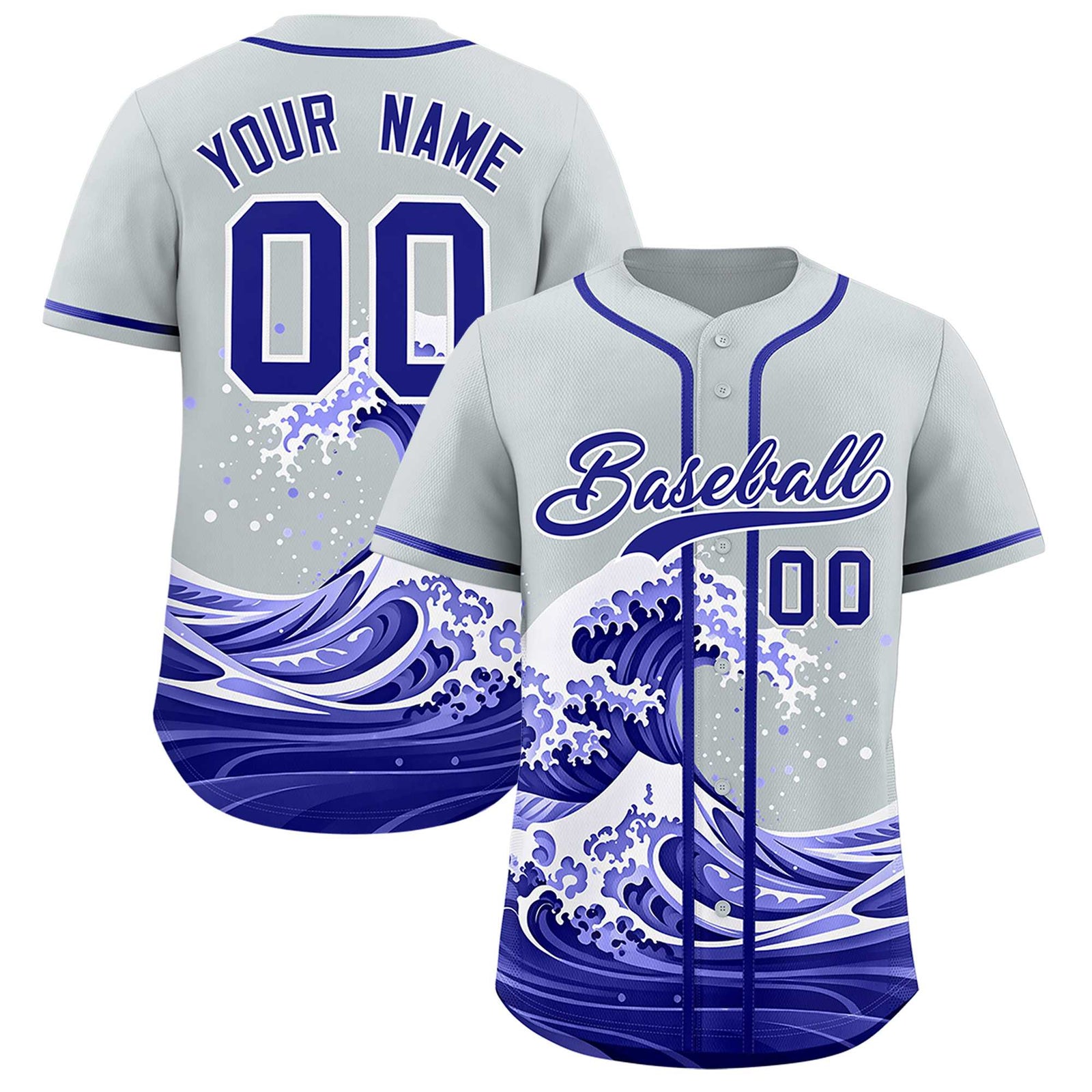 Custom Silver Wave Graffiti Pattern Authentic Baseball Jersey