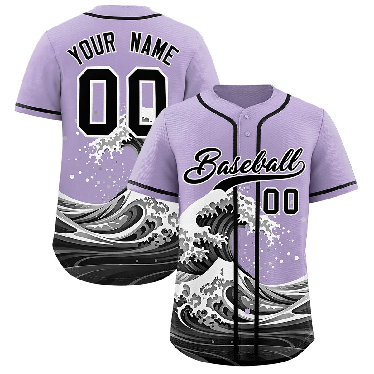 Custom Light Purple Wave Graffiti Pattern Authentic Baseball Jersey