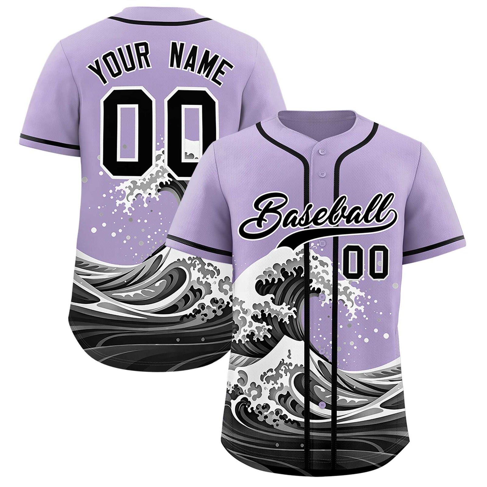 Custom Light Purple Wave Graffiti Pattern Authentic Baseball Jersey