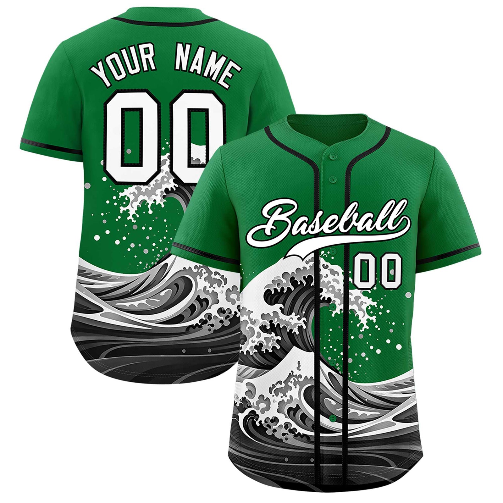 Custom Kelly Green Wave Graffiti Pattern Authentic Baseball Jersey