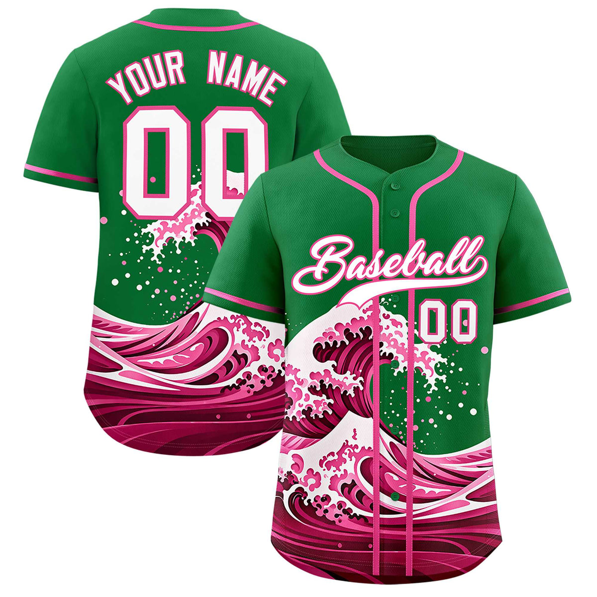 Custom Kelly Green Wave Graffiti Pattern Authentic Baseball Jersey