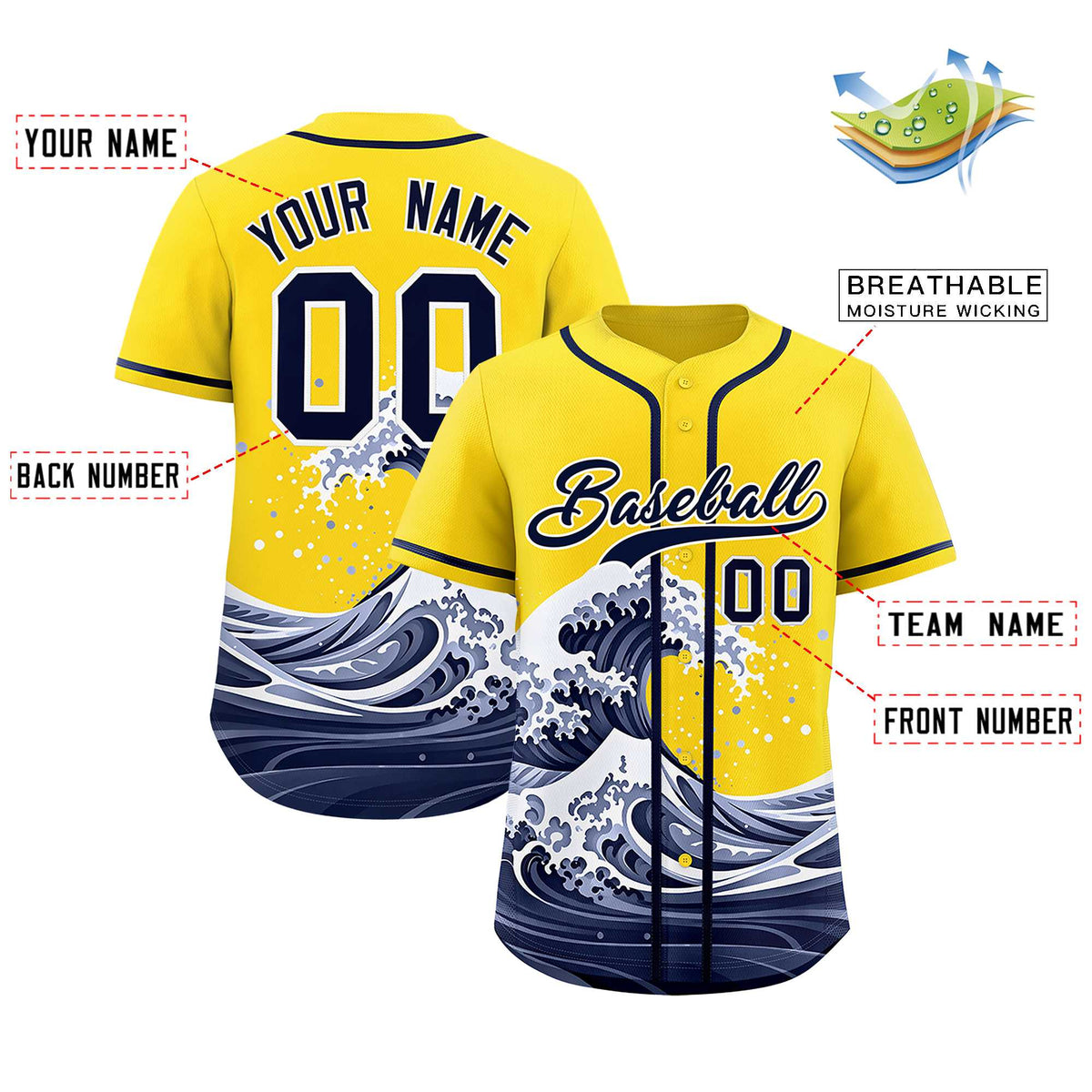 Custom Gold Wave Graffiti Pattern Authentic Baseball Jersey