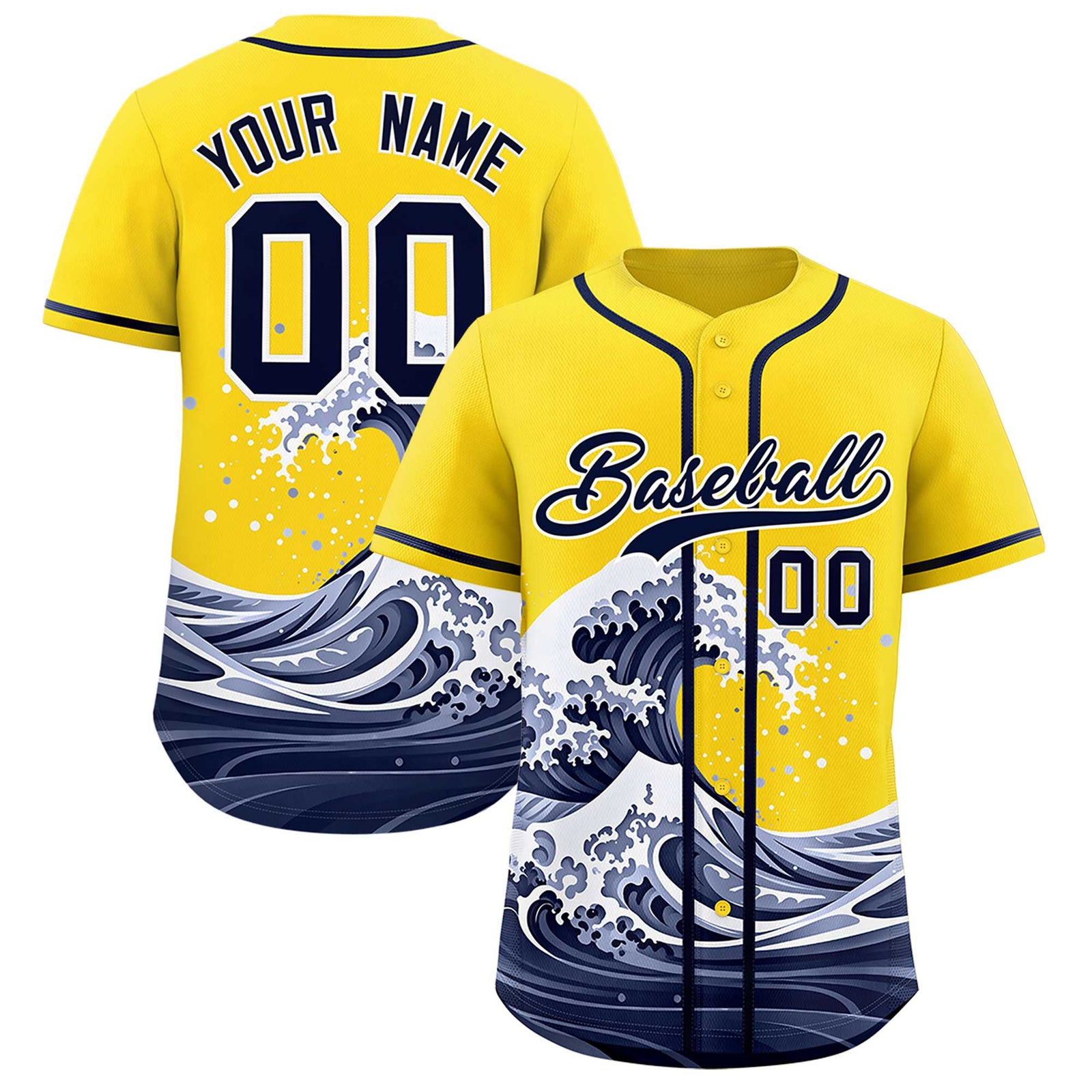 Custom Gold Wave Graffiti Pattern Authentic Baseball Jersey