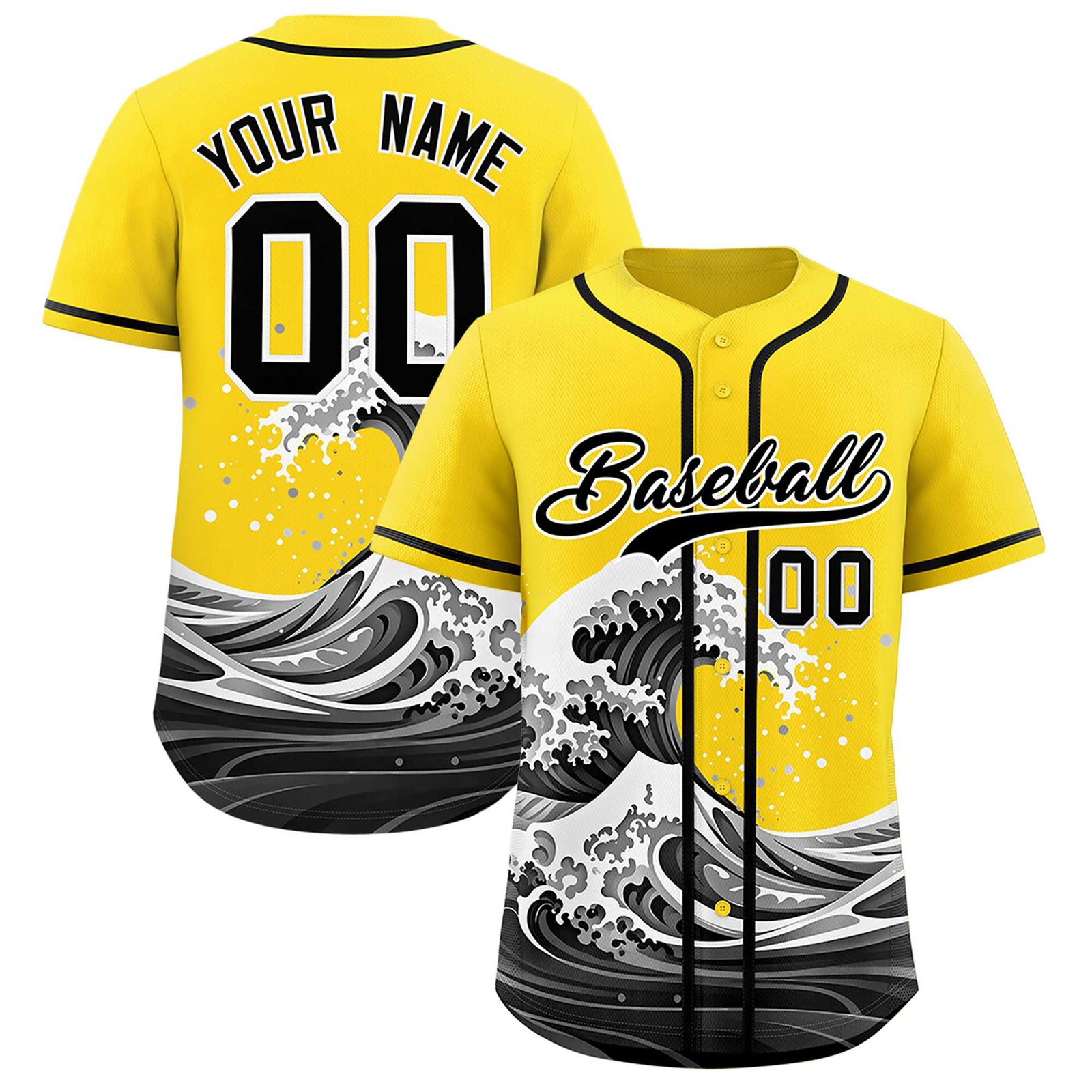 Custom Gold Wave Graffiti Pattern Authentic Baseball Jersey