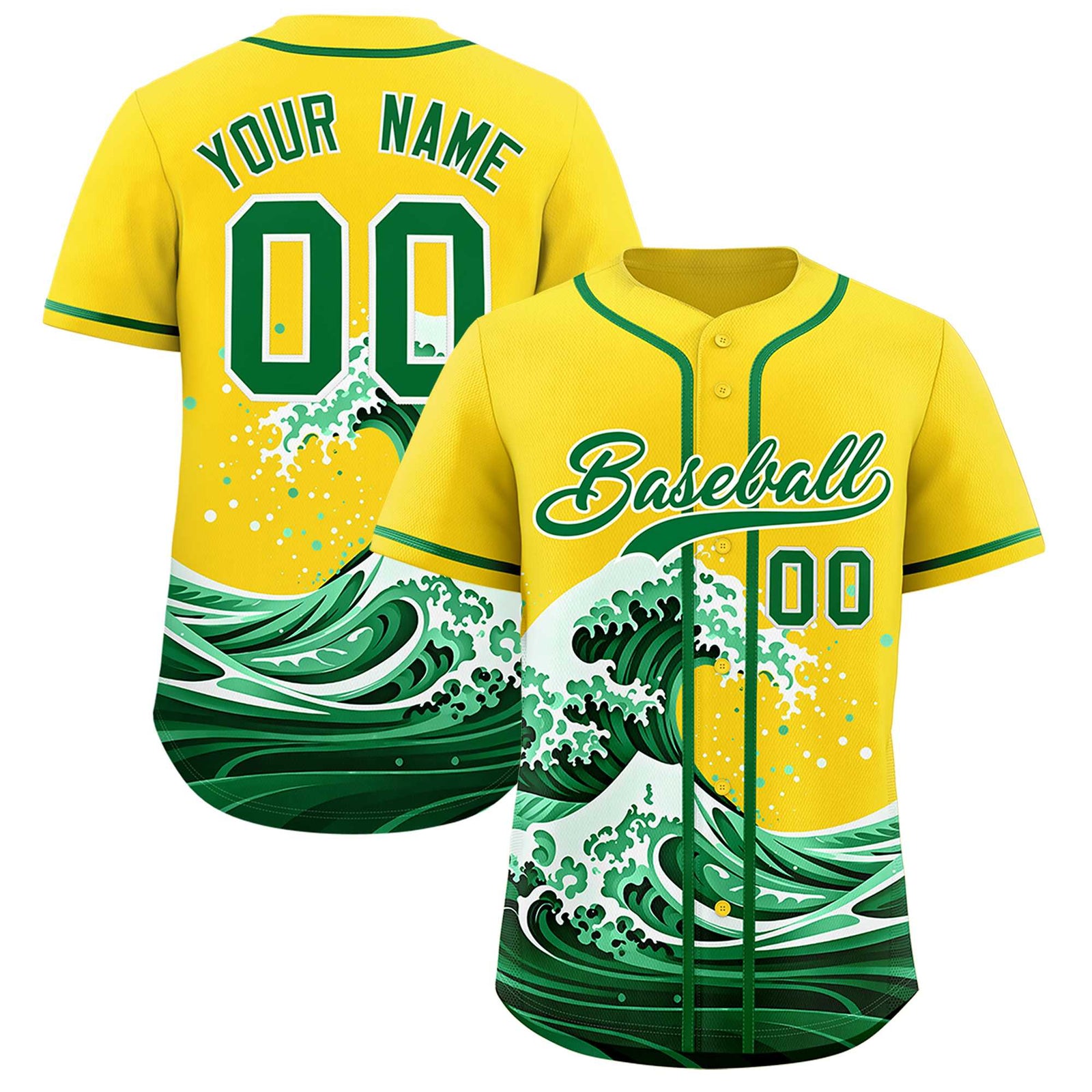 Custom Gold Wave Graffiti Pattern Authentic Baseball Jersey
