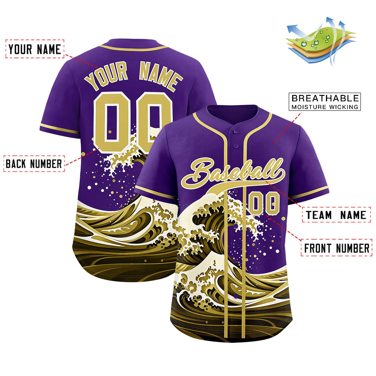 Custom Purple Wave Graffiti Pattern Authentic Baseball Jersey