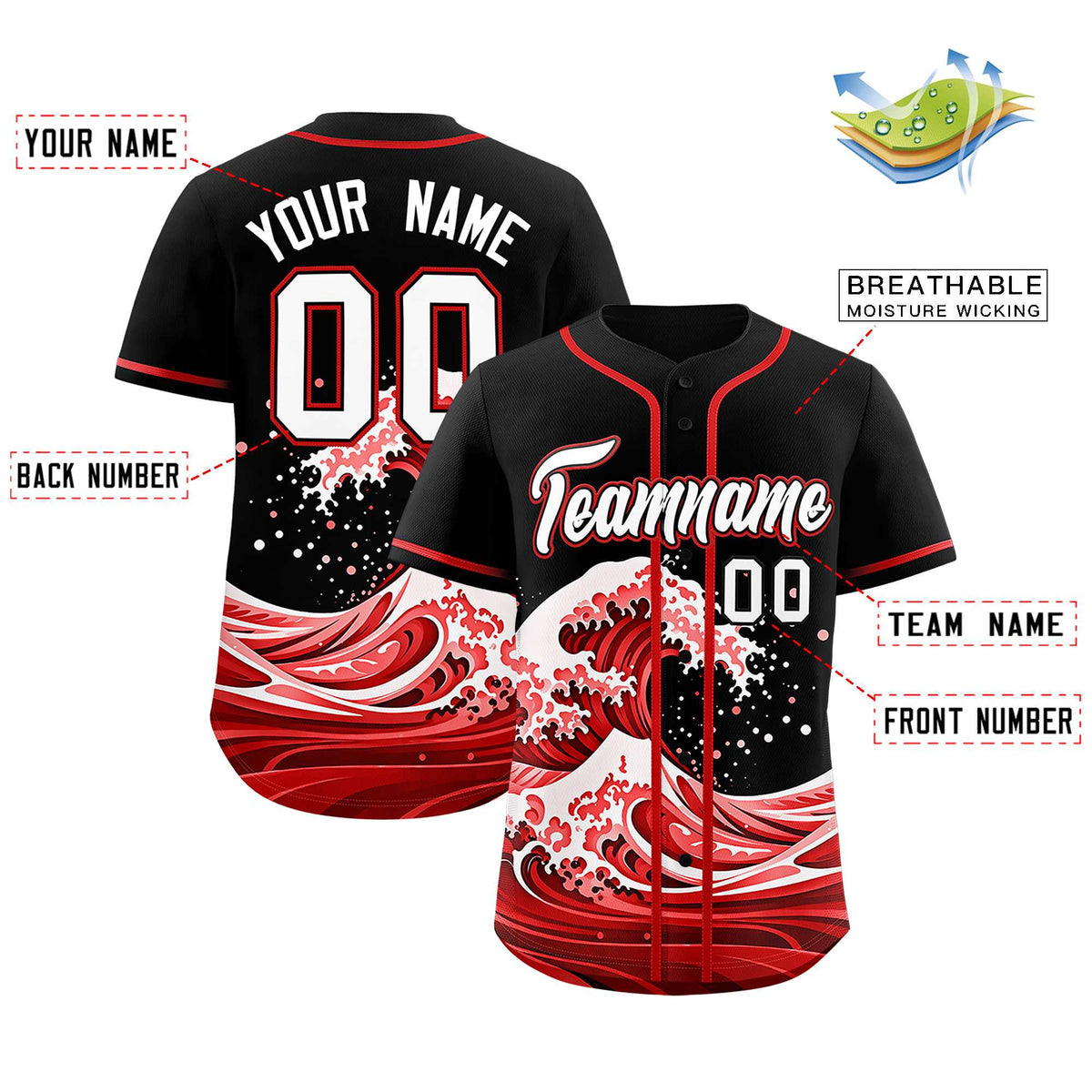 Custom Black Wave Graffiti Pattern Authentic Baseball Jersey