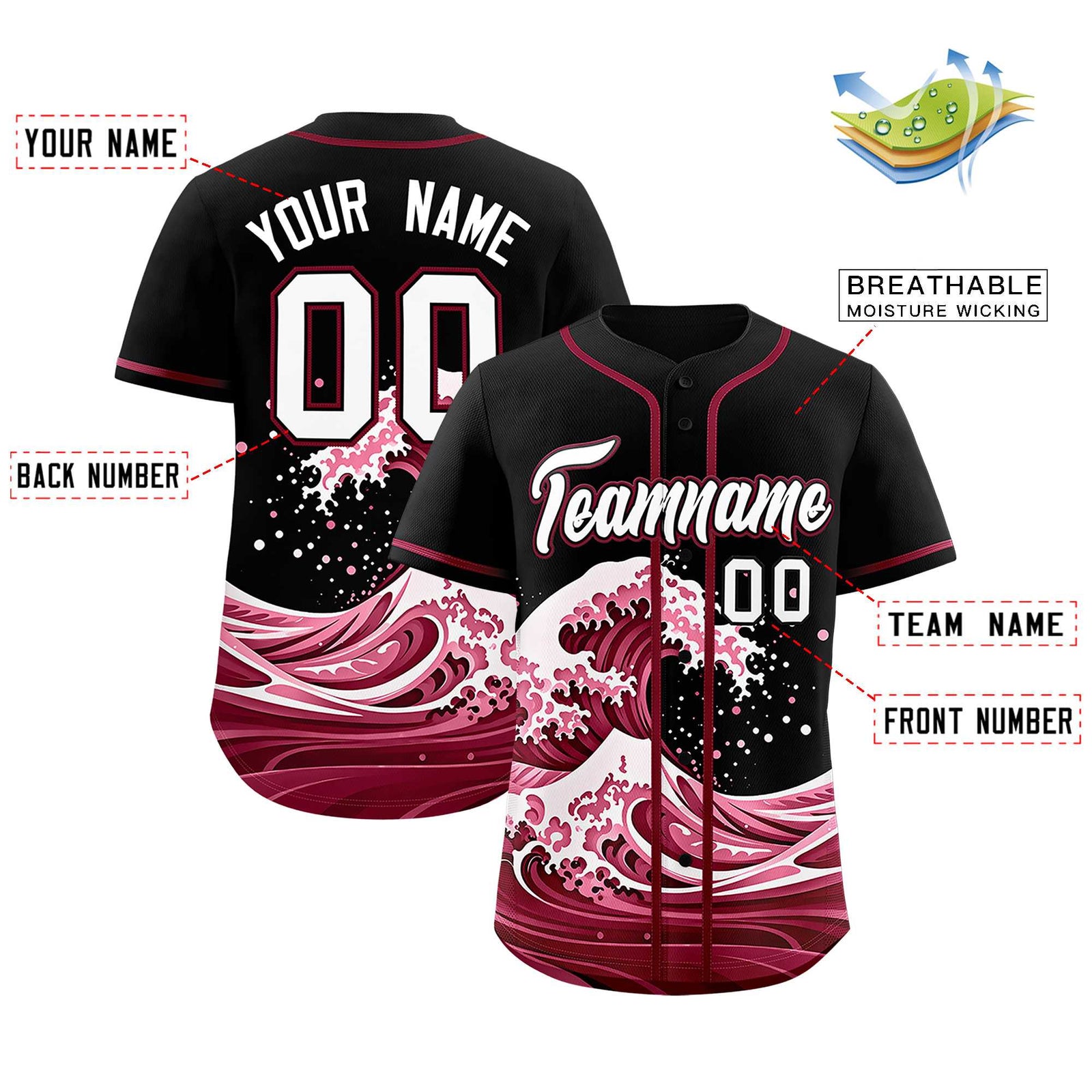 Custom Black Wave Graffiti Pattern Authentic Baseball Jersey