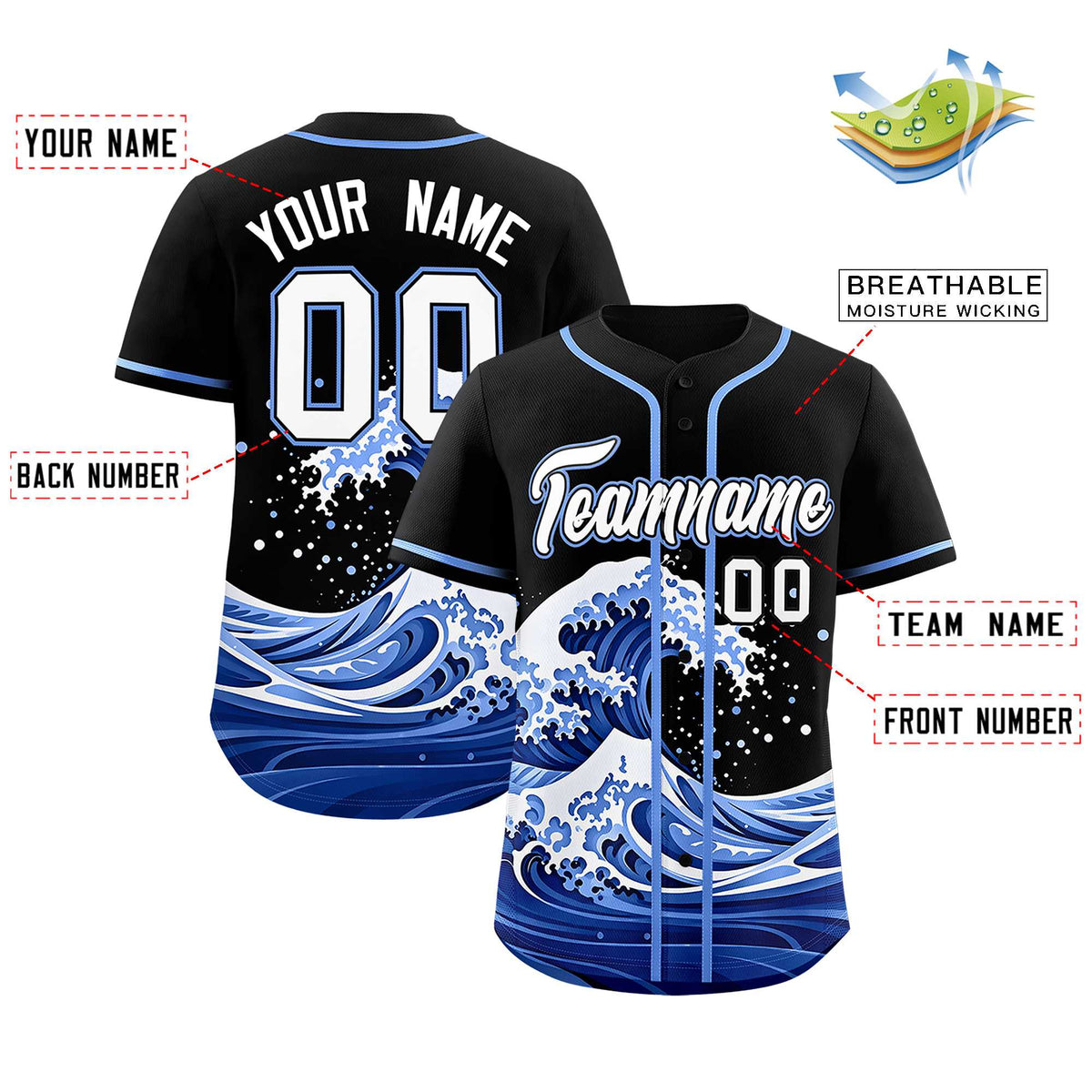 Custom Black Wave Graffiti Pattern Authentic Baseball Jersey