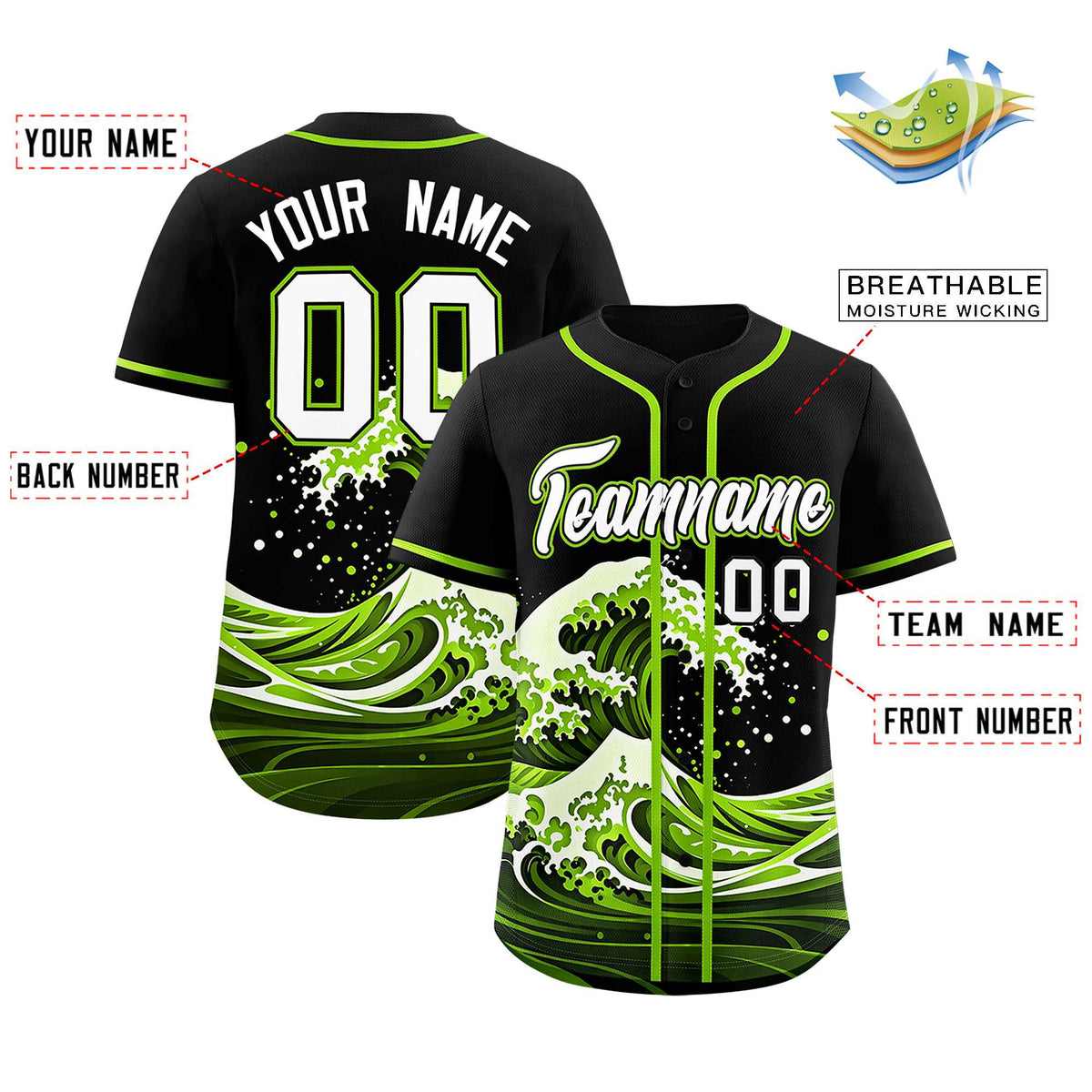 Custom Black Wave Graffiti Pattern Authentic Baseball Jersey