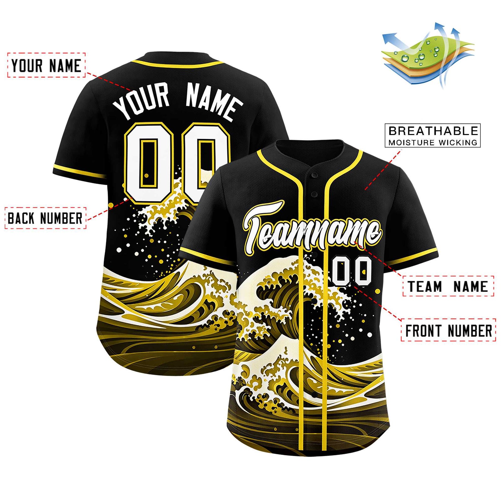Custom Black Wave Graffiti Pattern Authentic Baseball Jersey