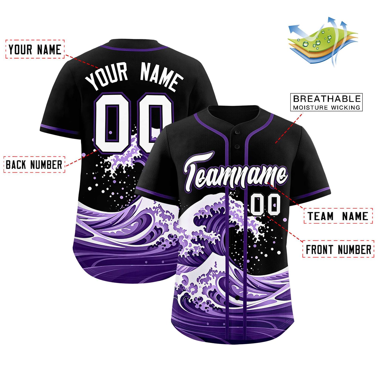 Custom Black Wave Graffiti Pattern Authentic Baseball Jersey