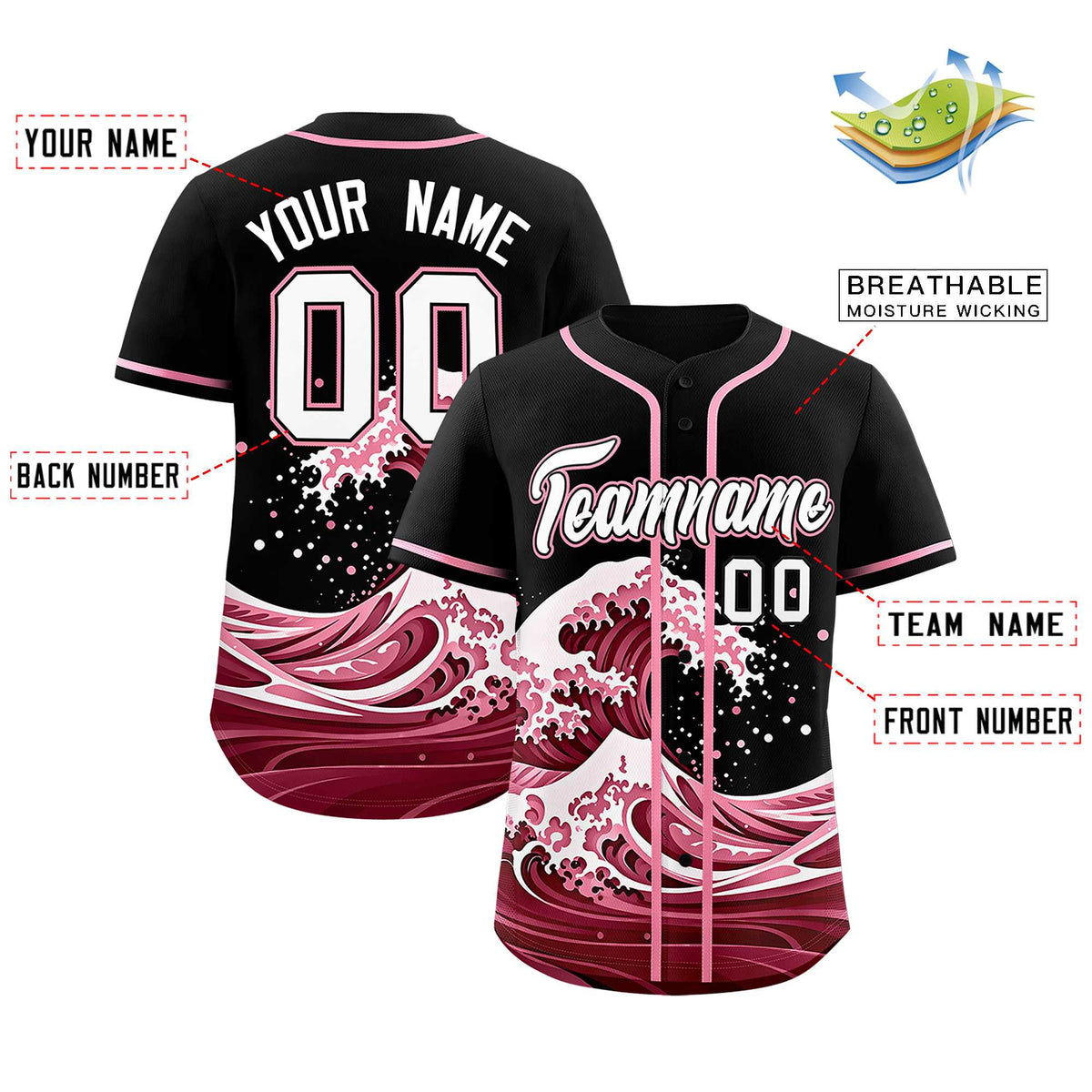 Custom Black Wave Graffiti Pattern Authentic Baseball Jersey