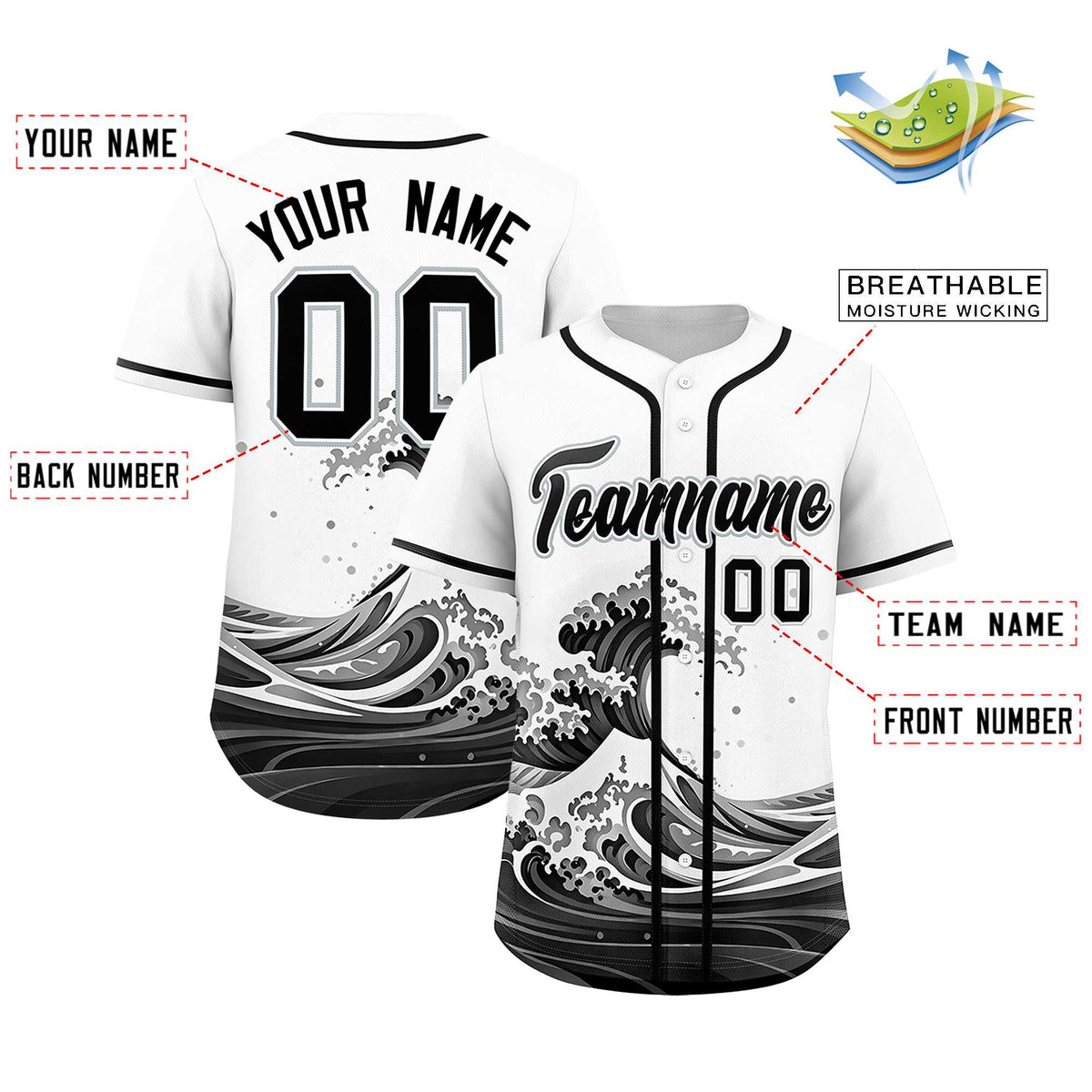 Custom White Wave Graffiti Pattern Authentic Baseball Jersey