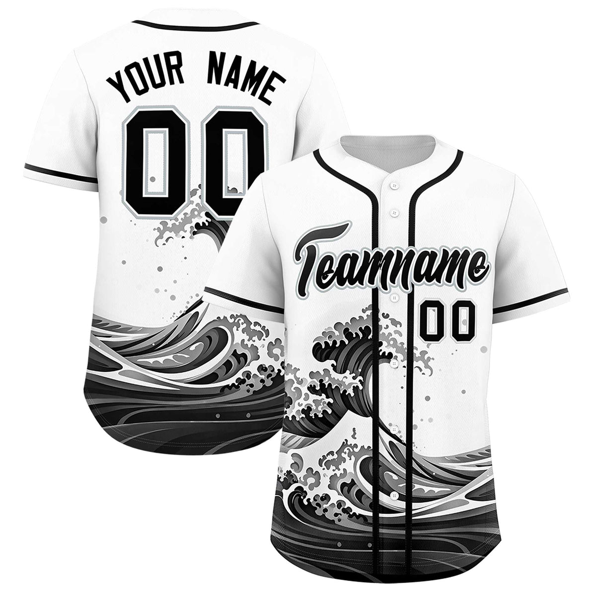 Custom White Wave Graffiti Pattern Authentic Baseball Jersey