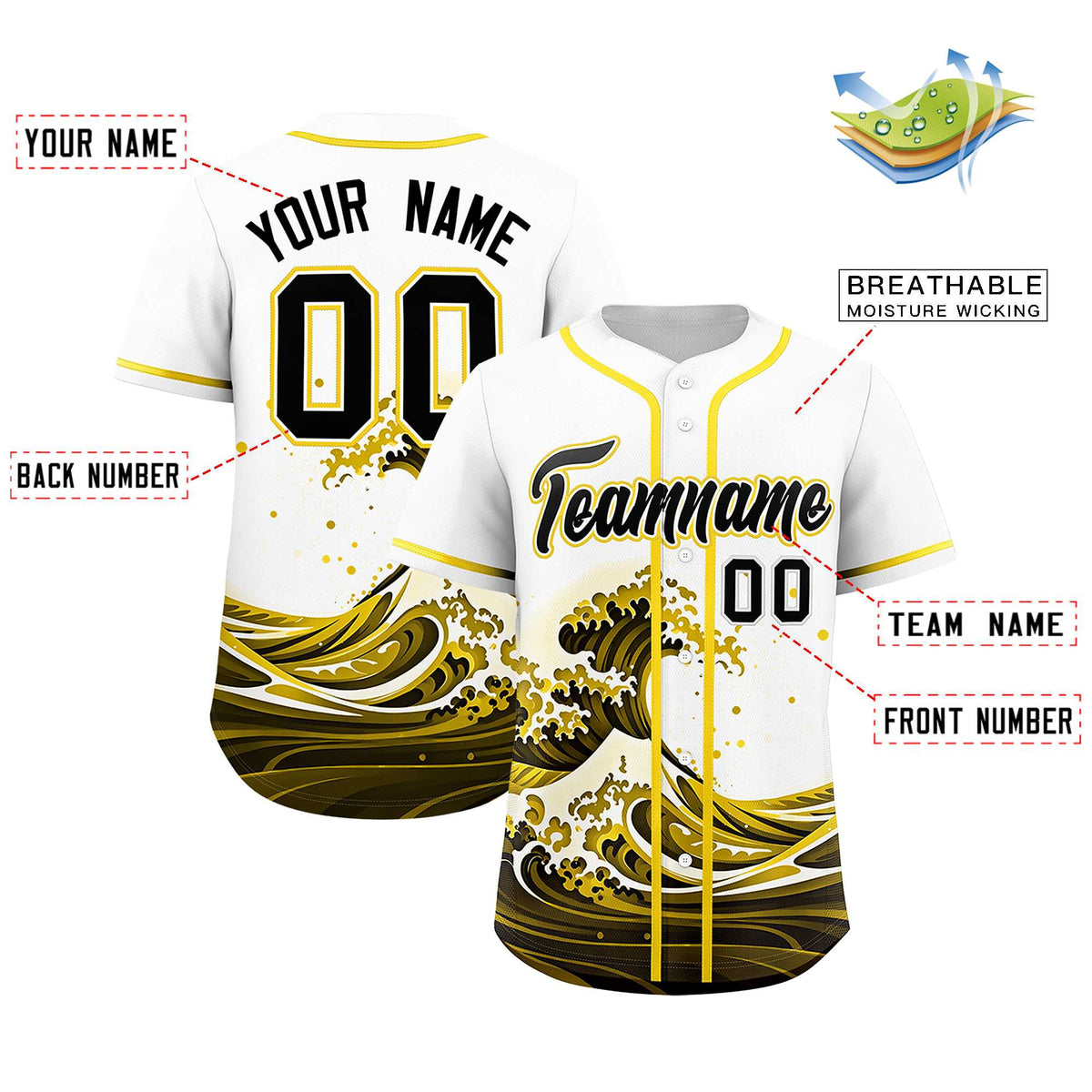 Custom White Wave Graffiti Pattern Authentic Baseball Jersey