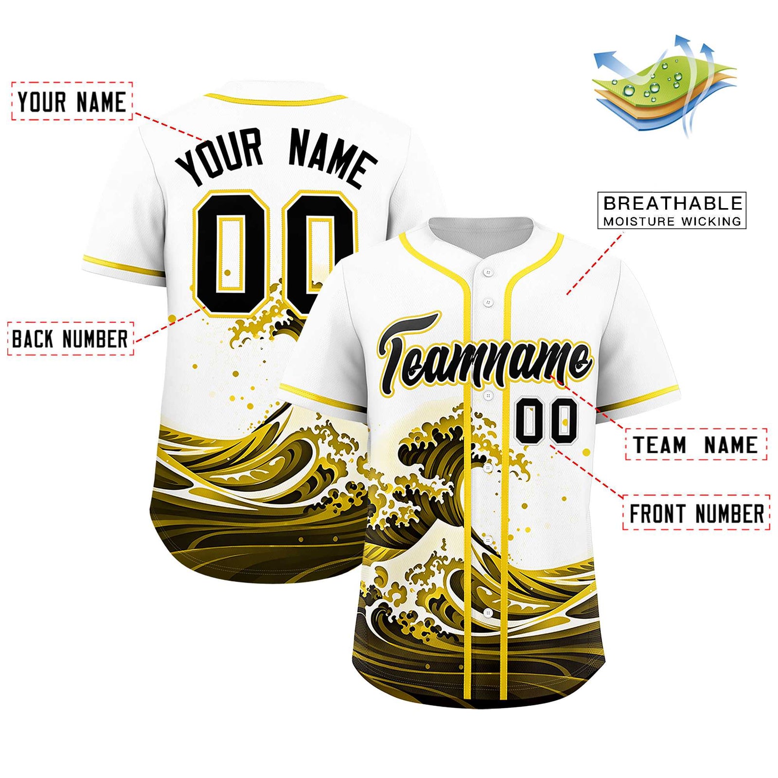 Custom White Wave Graffiti Pattern Authentic Baseball Jersey