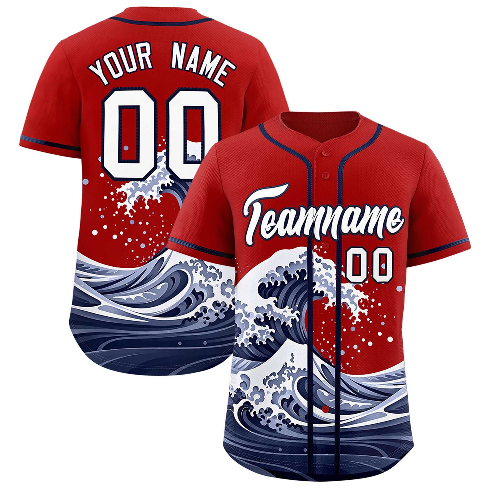 Custom Red Wave Graffiti Pattern Authentic Baseball Jersey