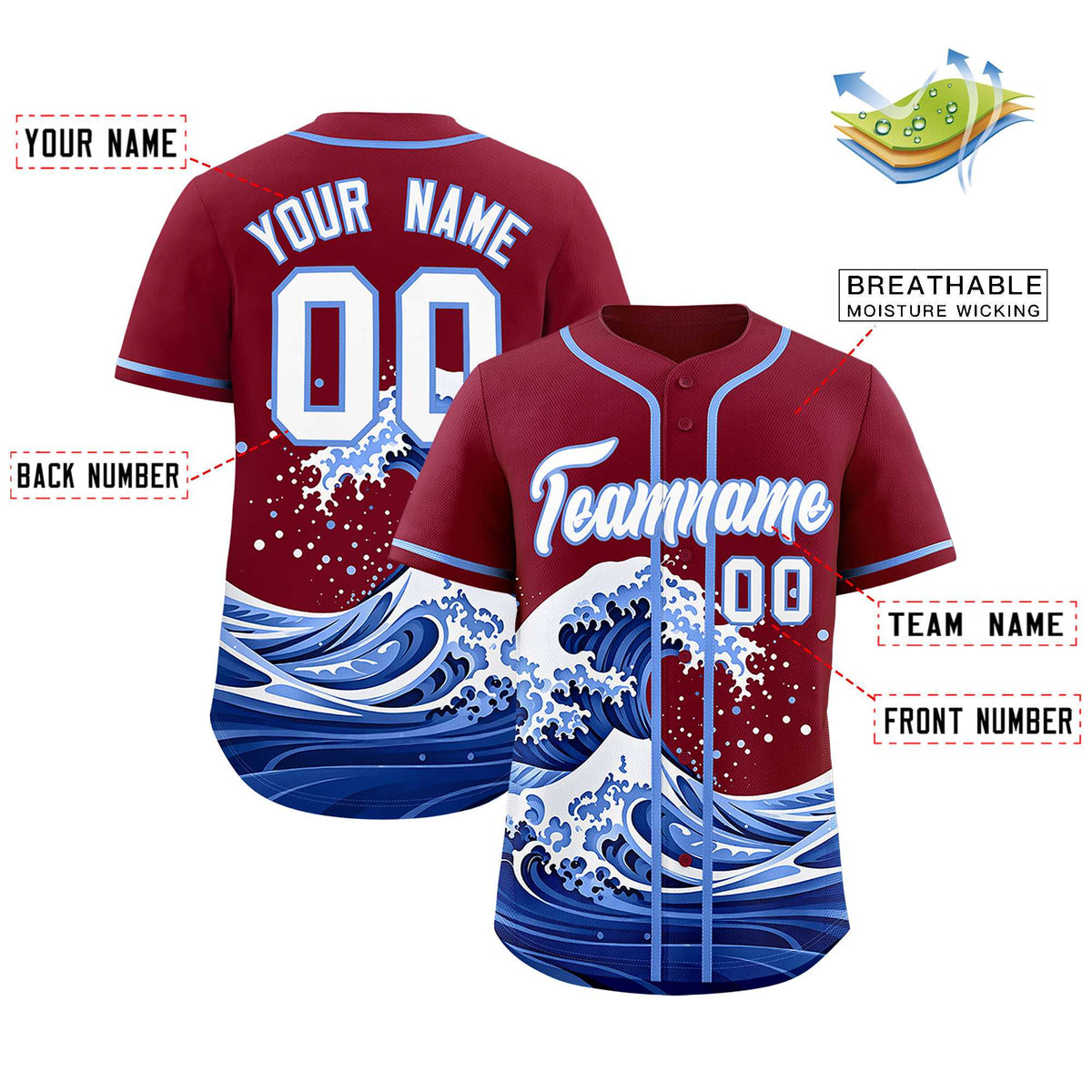 Custom Crimson Wave Graffiti Pattern Authentic Baseball Jersey