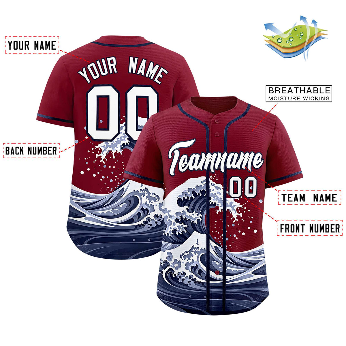 Custom Crimson Wave Graffiti Pattern Authentic Baseball Jersey