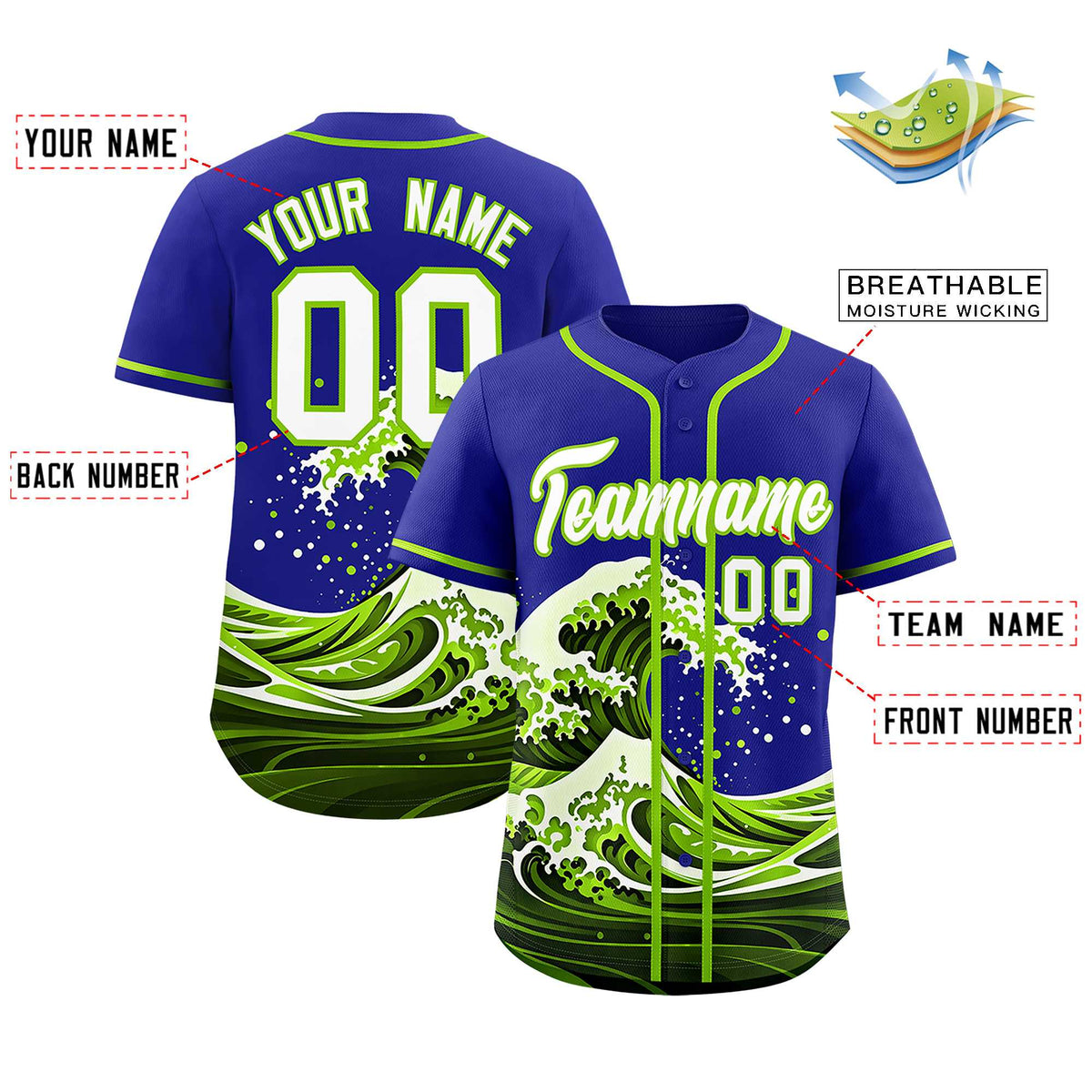 Custom Royal Wave Graffiti Pattern Authentic Baseball Jersey
