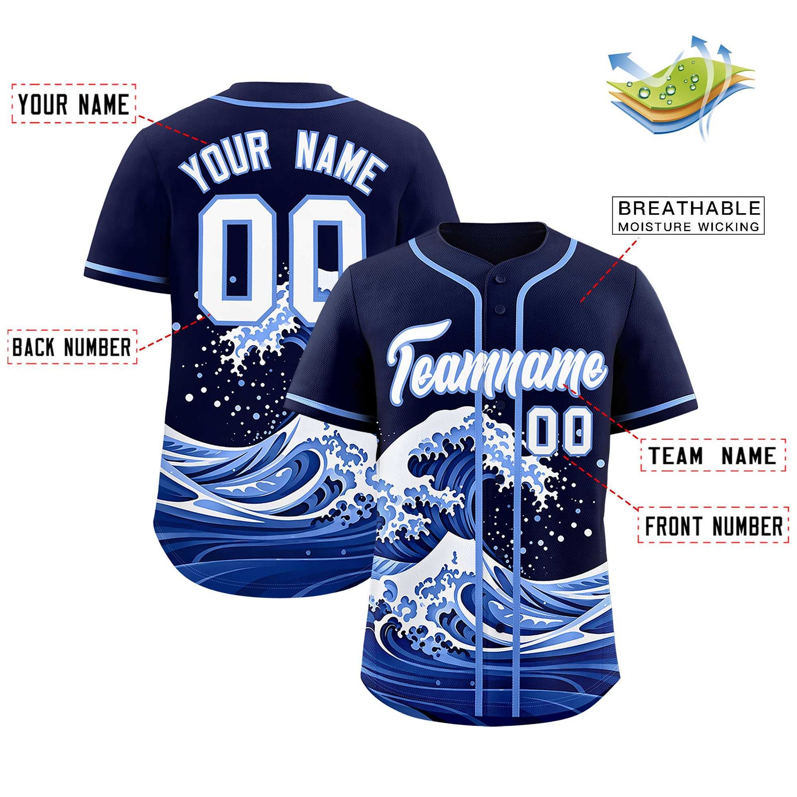 Custom Navy Wave Graffiti Pattern Authentic Baseball Jersey
