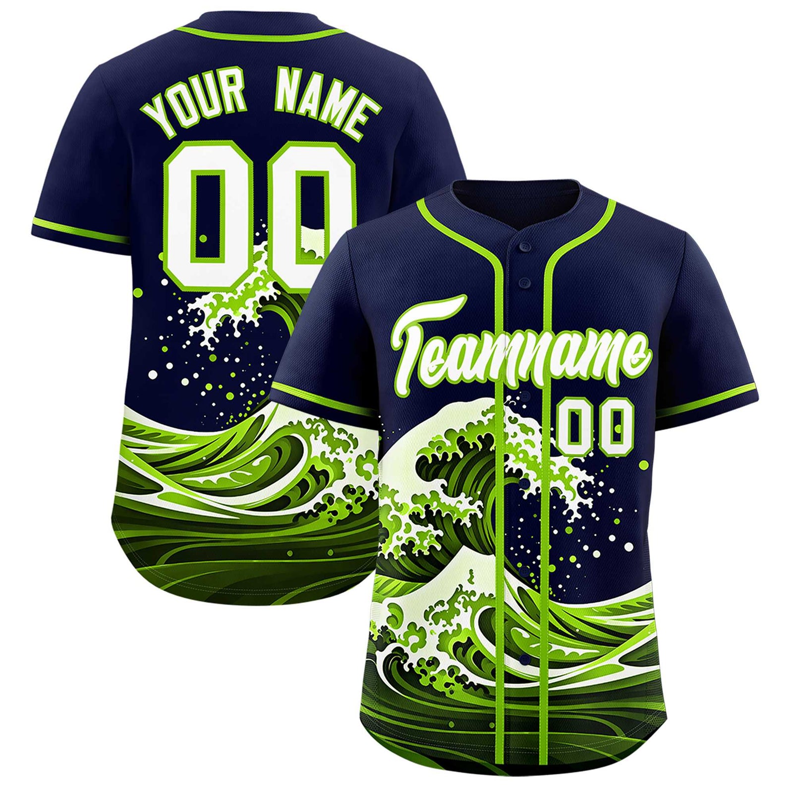 Custom Navy Wave Graffiti Pattern Authentic Baseball Jersey