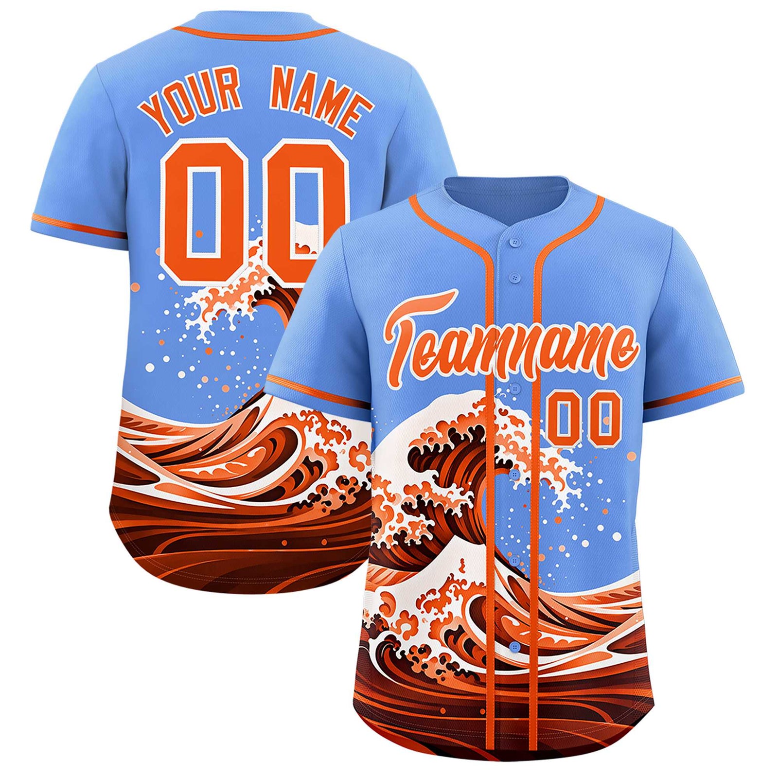 Custom Light Blue Wave Graffiti Pattern Authentic Baseball Jersey