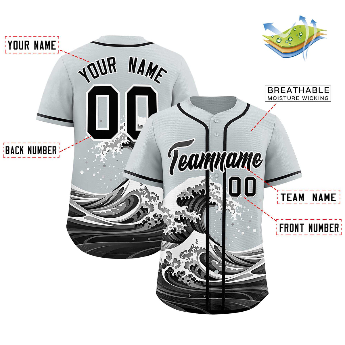 Custom Silver Wave Graffiti Pattern Authentic Baseball Jersey