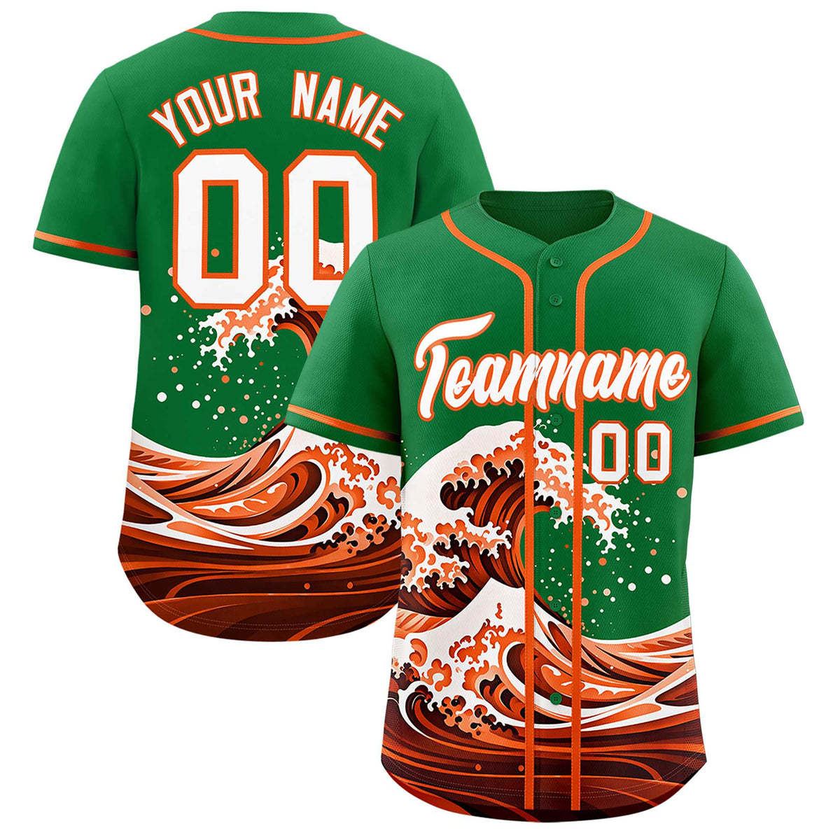 Custom Kelly Green Wave Graffiti Pattern Authentic Baseball Jersey