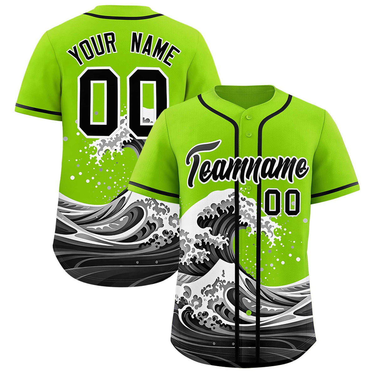 Custom Neon Green Wave Graffiti Pattern Authentic Baseball Jersey