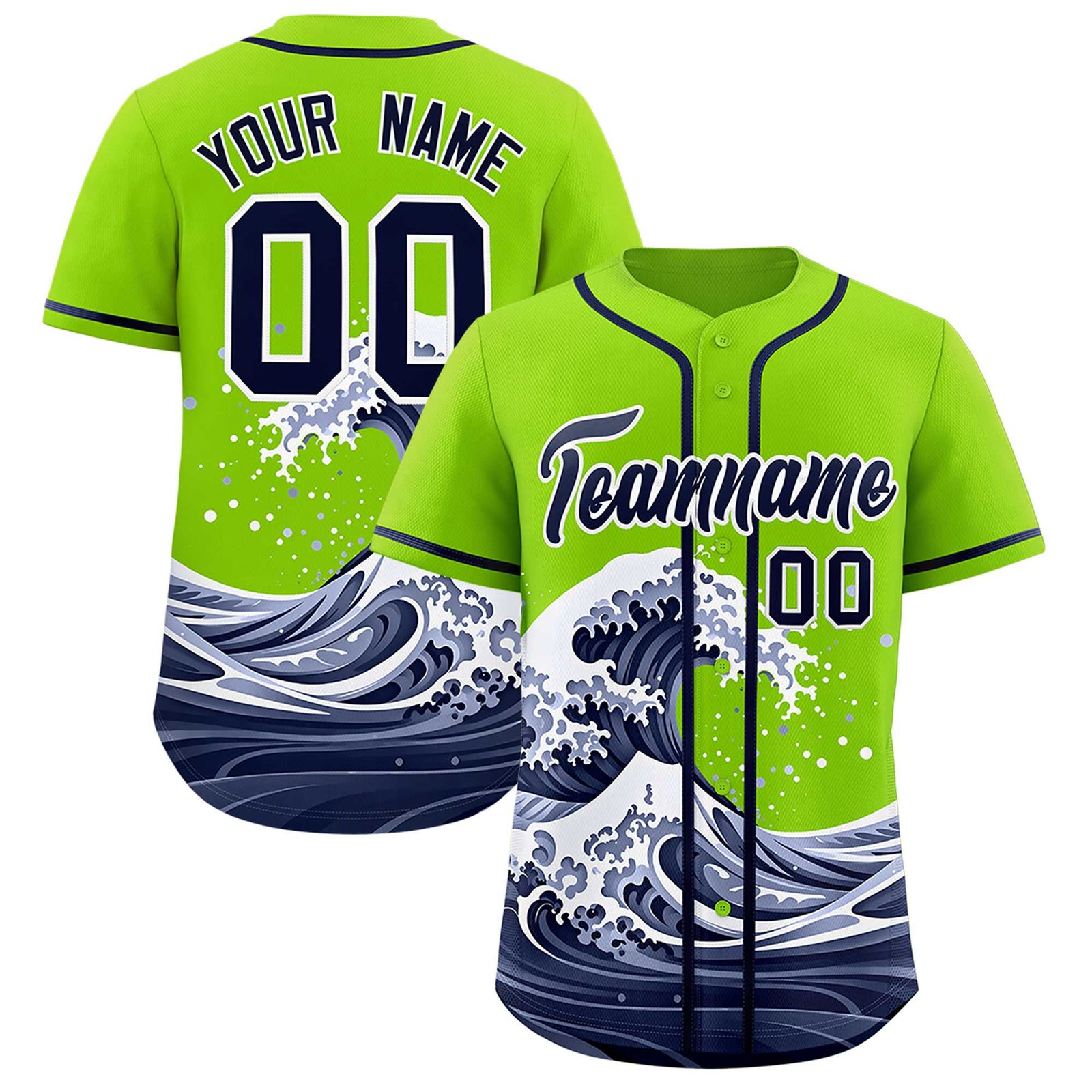 Custom Neon Green Wave Graffiti Pattern Authentic Baseball Jersey
