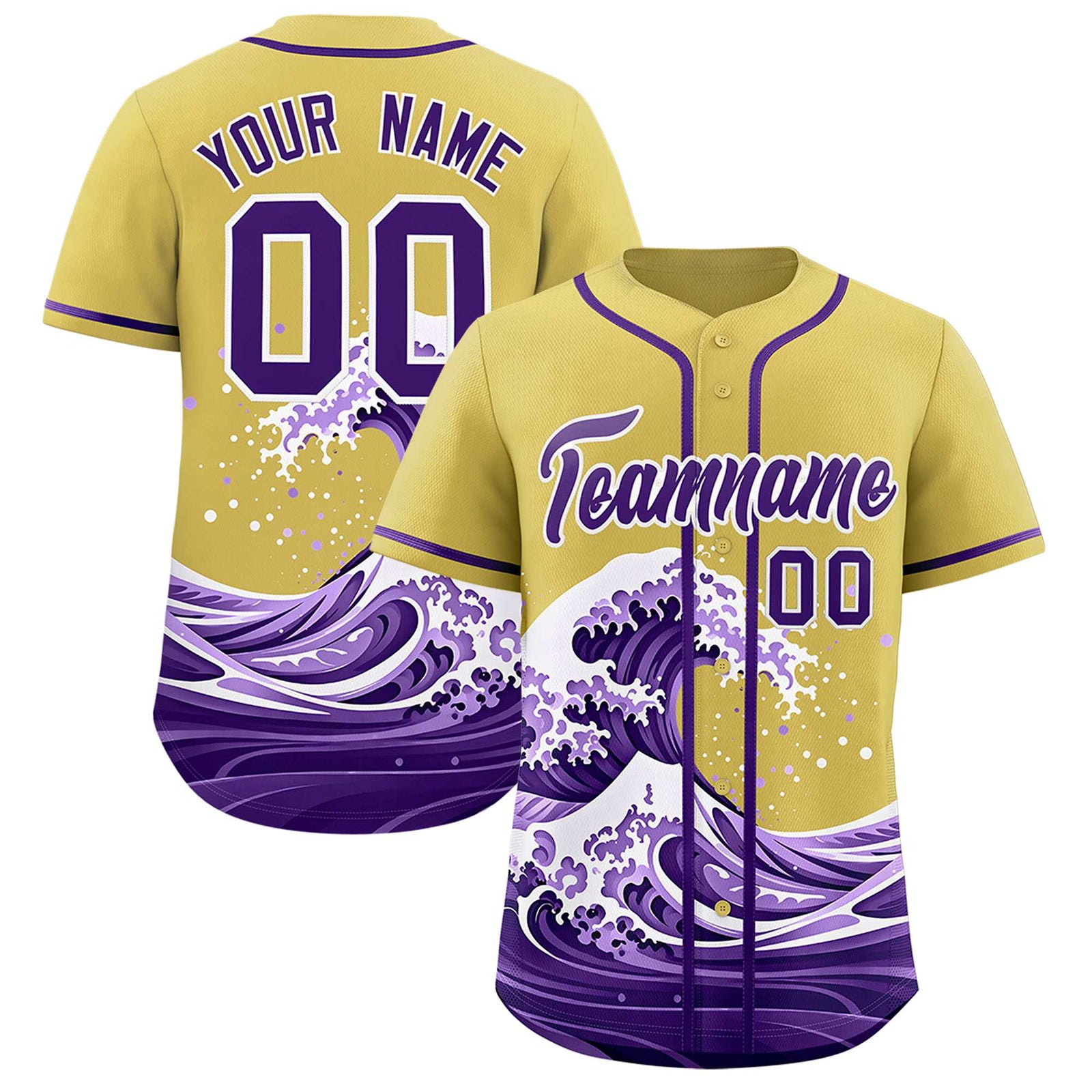 Custom Old Gold Wave Graffiti Pattern Authentic Baseball Jersey