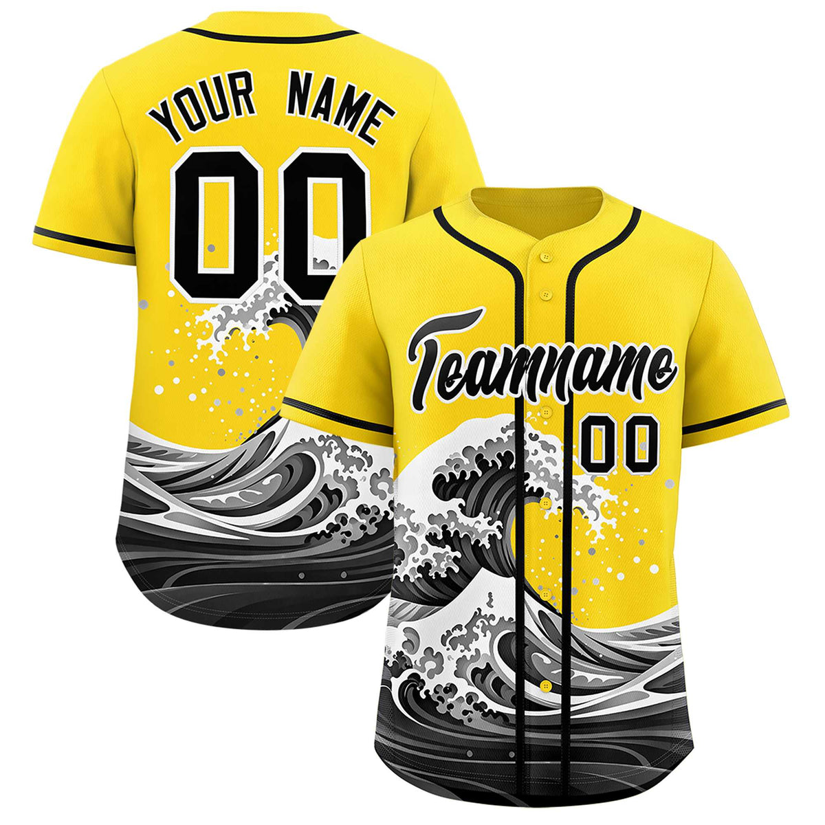 Custom Gold Wave Graffiti Pattern Authentic Baseball Jersey