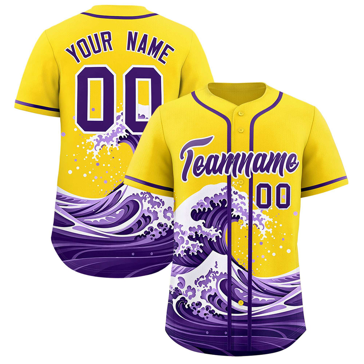 Custom Gold Wave Graffiti Pattern Authentic Baseball Jersey