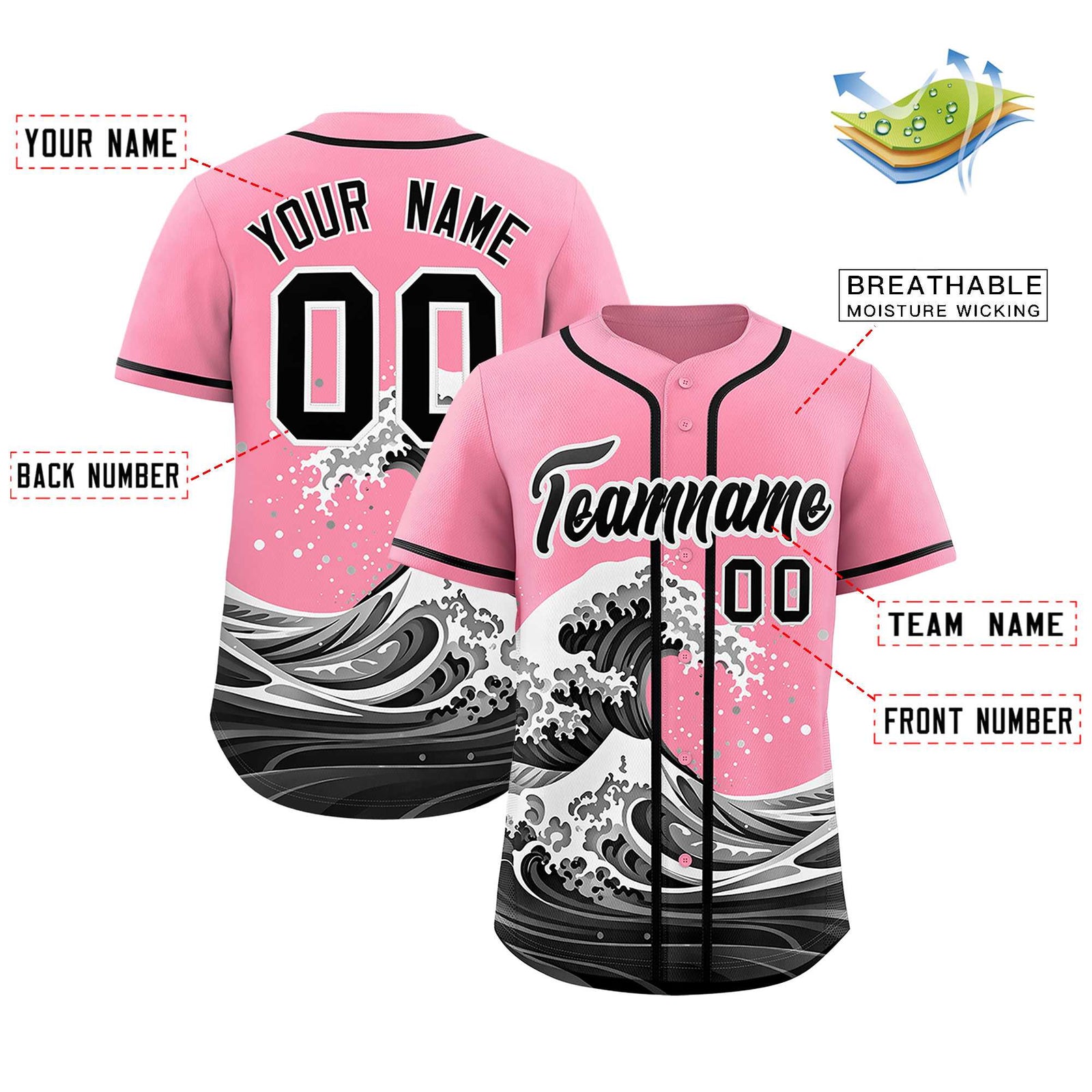Custom Light Pink Wave Graffiti Pattern Authentic Baseball Jersey